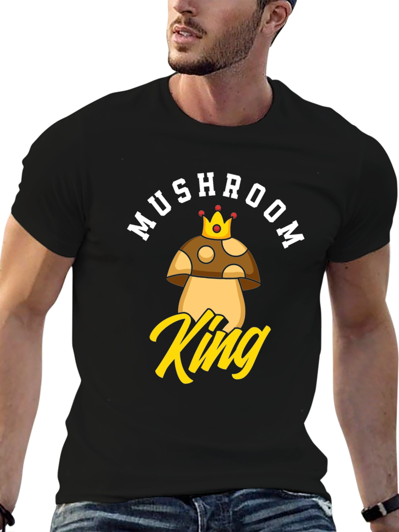 Black Mushroom King Graphic T-Shirt - Funny Novelty Tee view 6