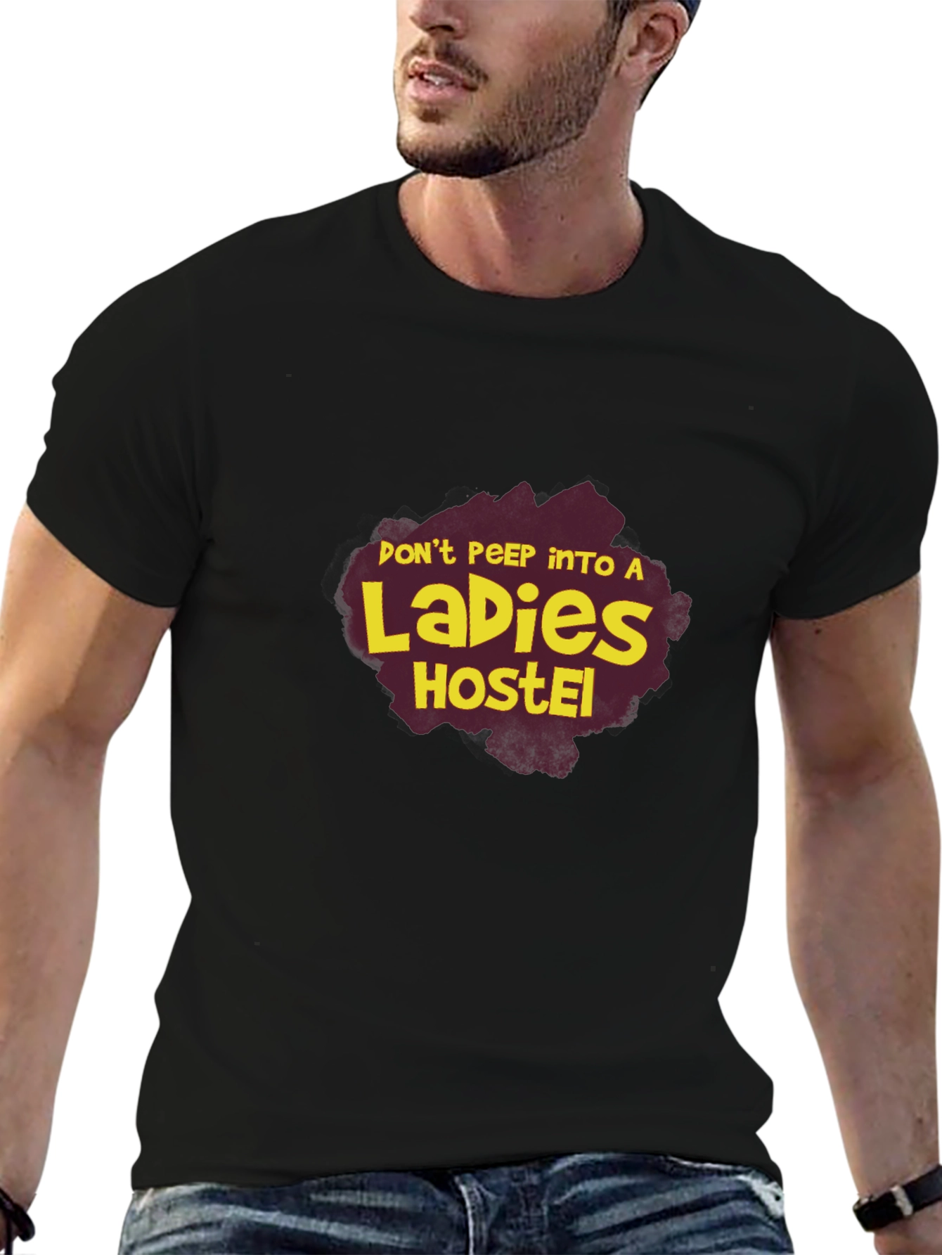 Black Don't Peep Ladies Hostel Graphic Tee view 6