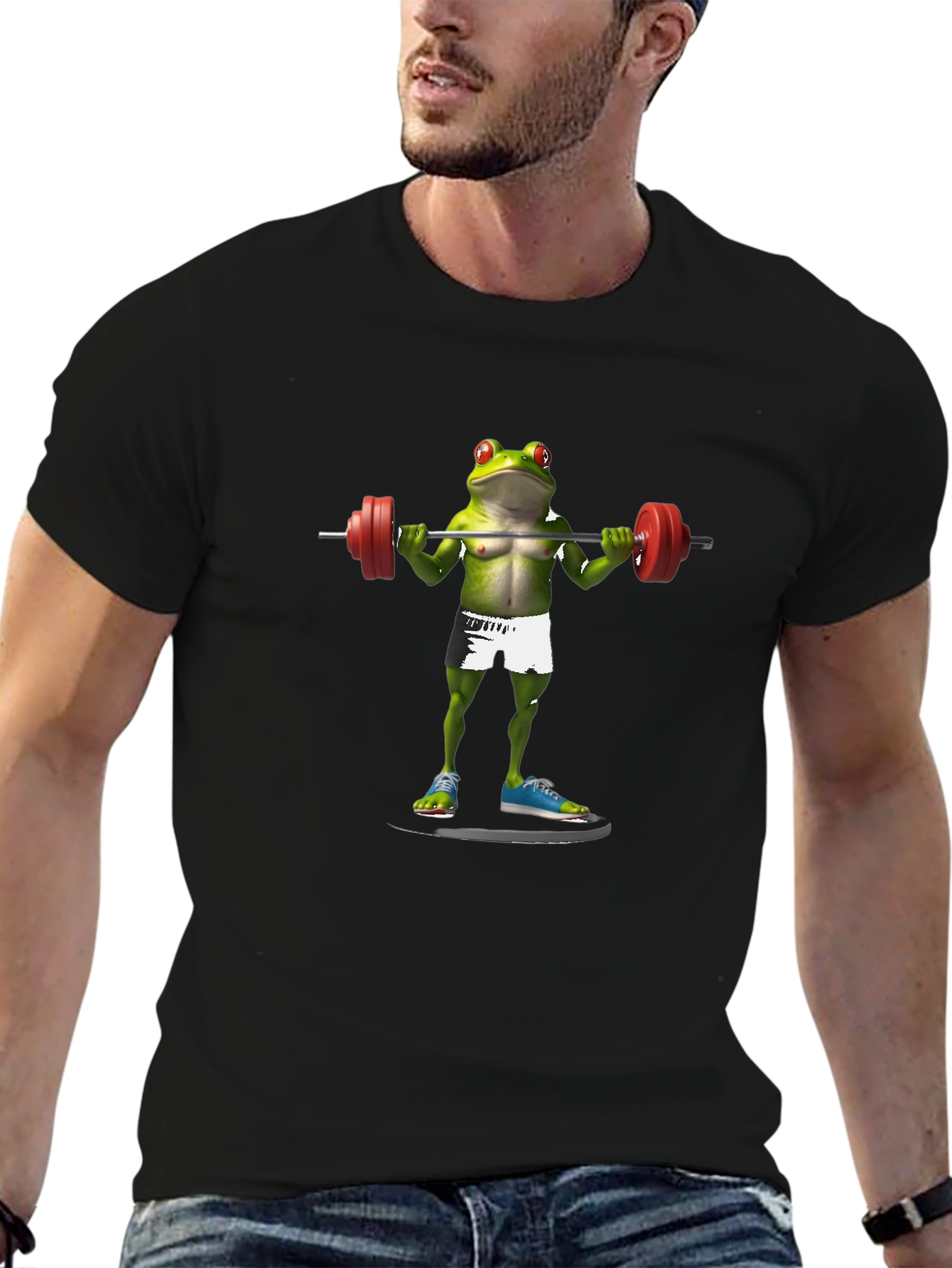 Black Frog Lifting Weights Graphic T-Shirt view 6