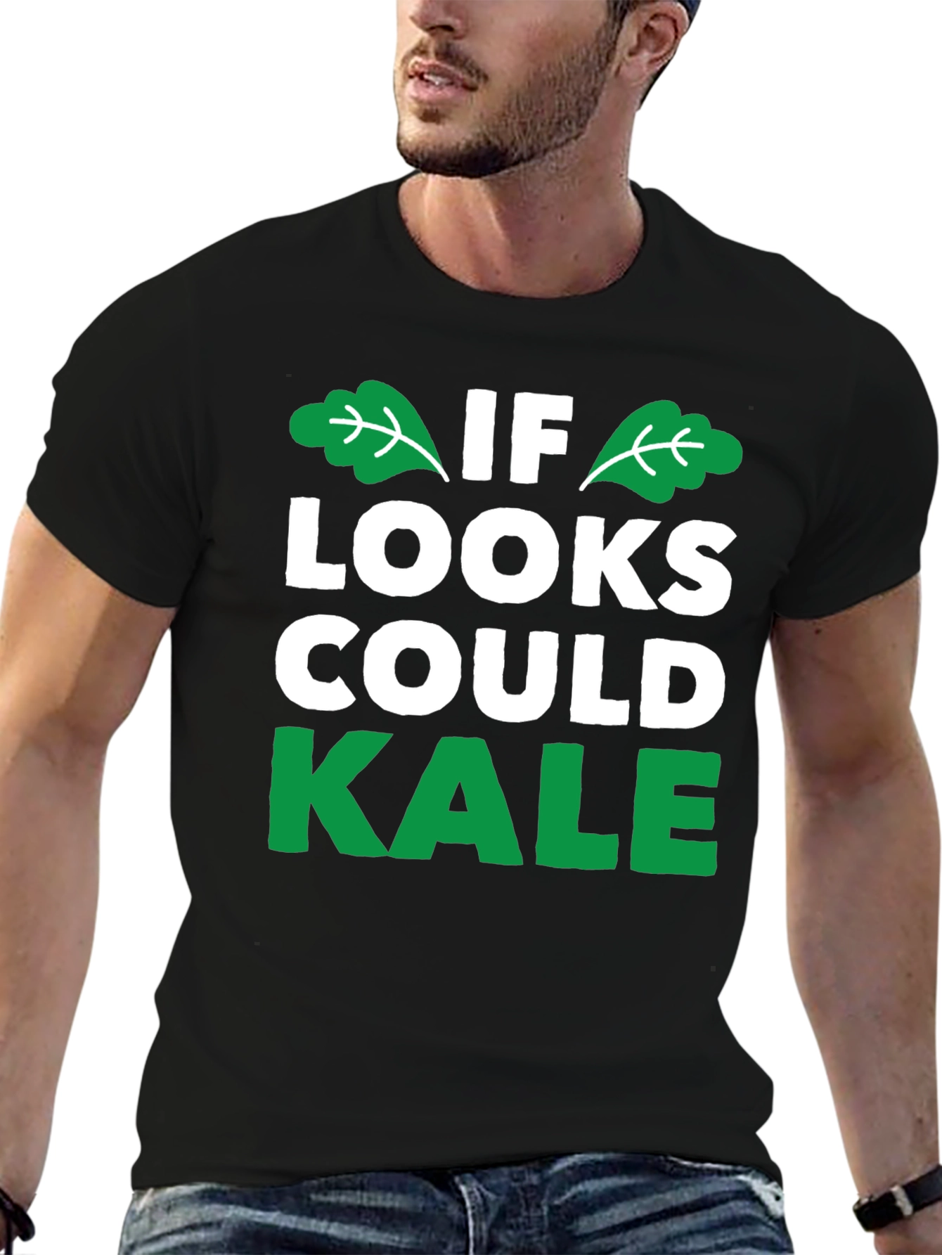 Black Funny Vegan T-Shirt: If Looks Could Kale view 6