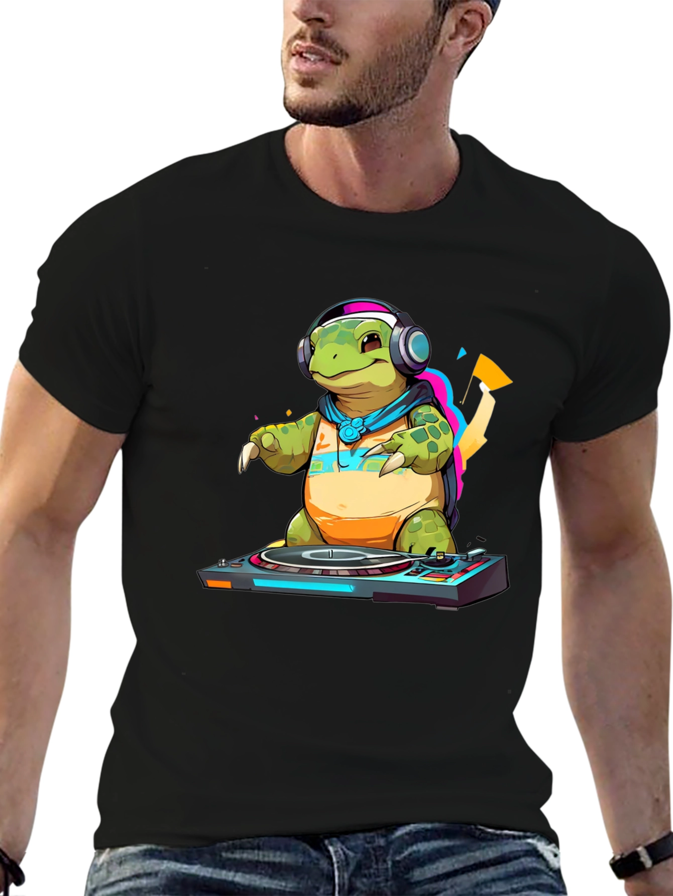 Black DJ Turtle Graphic Tee - Cool Animal T-Shirt view 6
