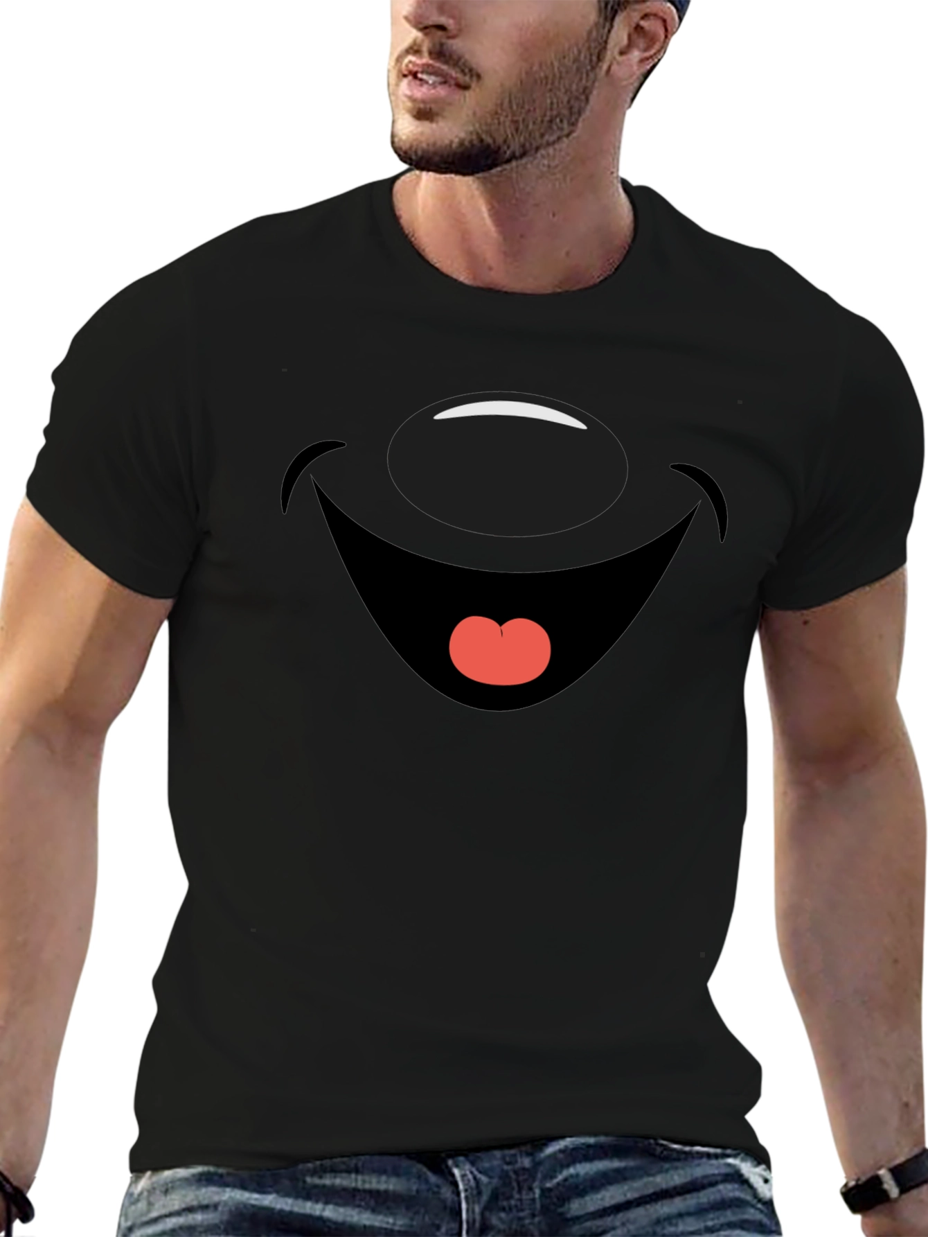 Black Cartoon Face Graphic Print Black T-Shirt view 6