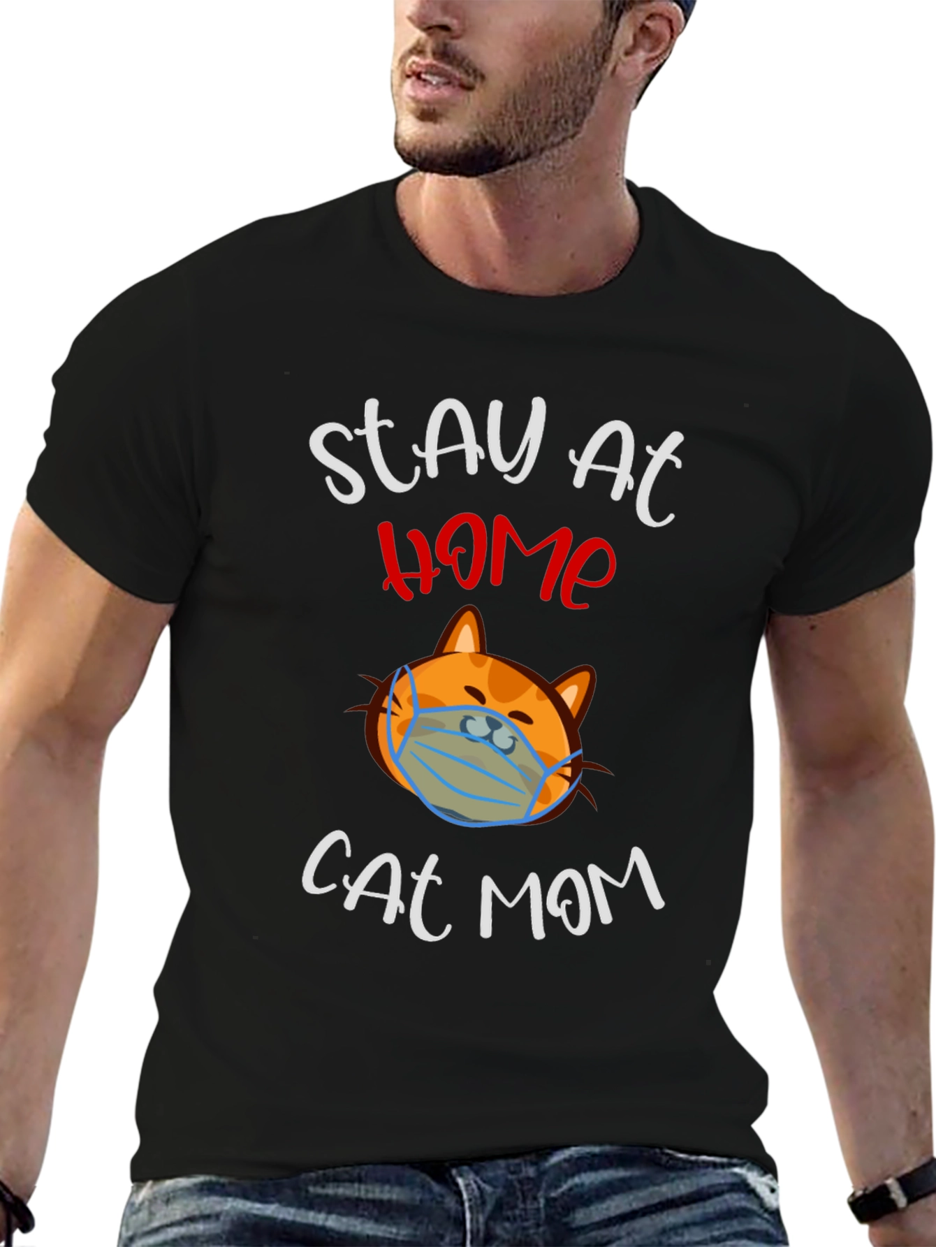 Black Stay at Home Cat Mom T-Shirt view 6