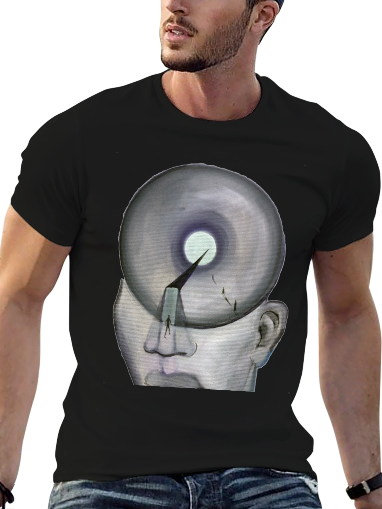 Black Surreal Head Graphic T-Shirt view 6