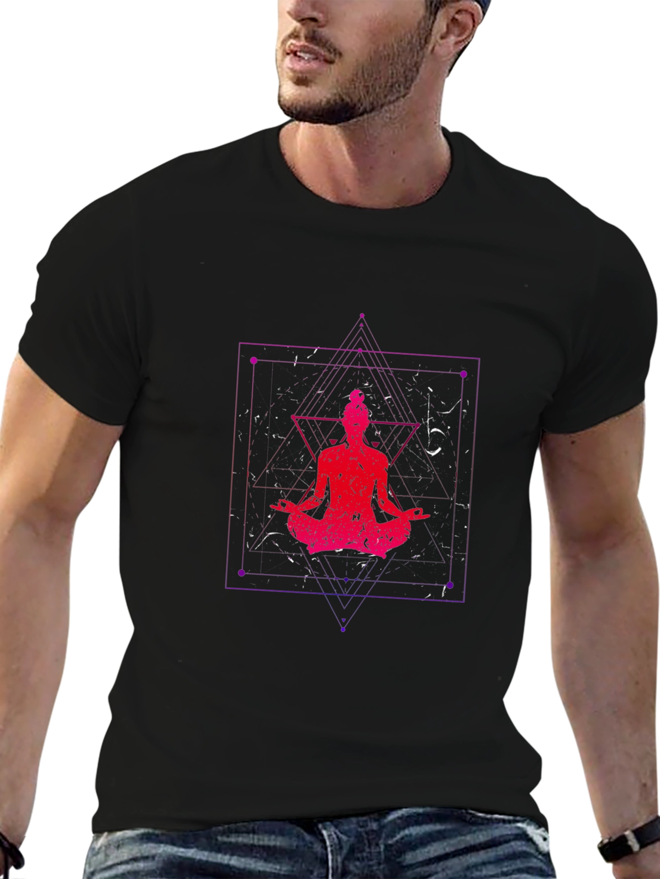 Black Meditative Graphic Print T-Shirt view 6