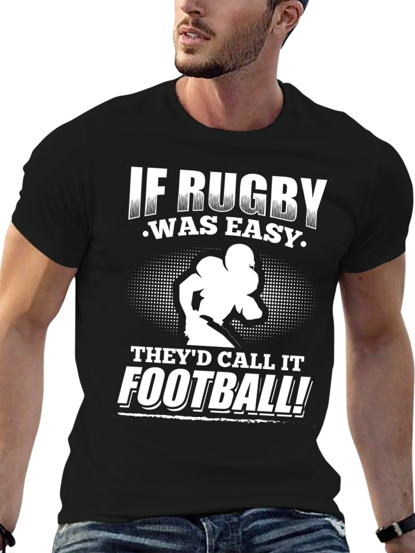 Black Rugby vs. Football T-Shirt view 6