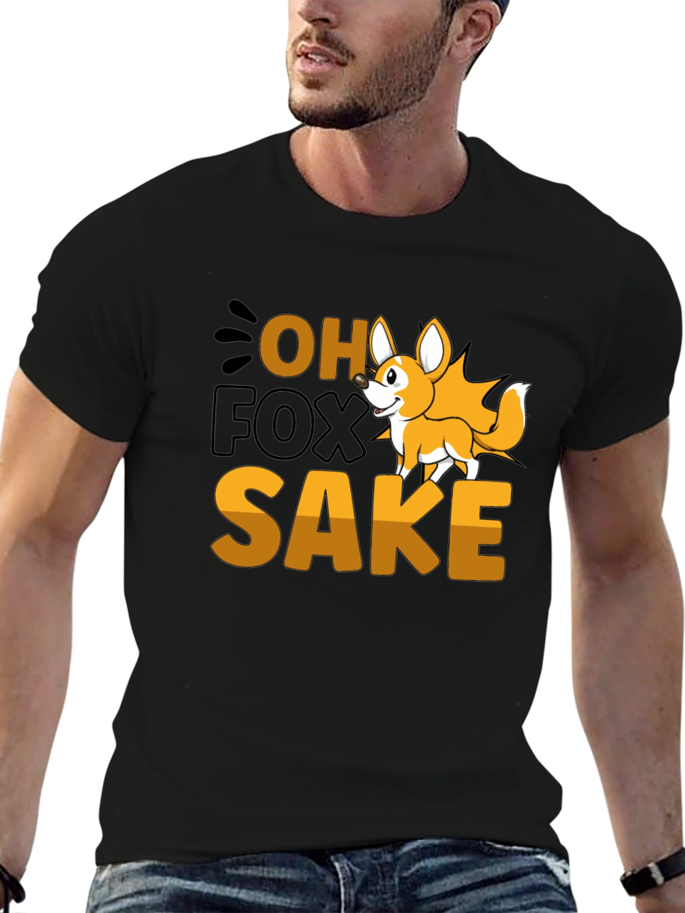 Black Oh Fox Sake T-Shirt - Funny Animal Pun Tee view 6
