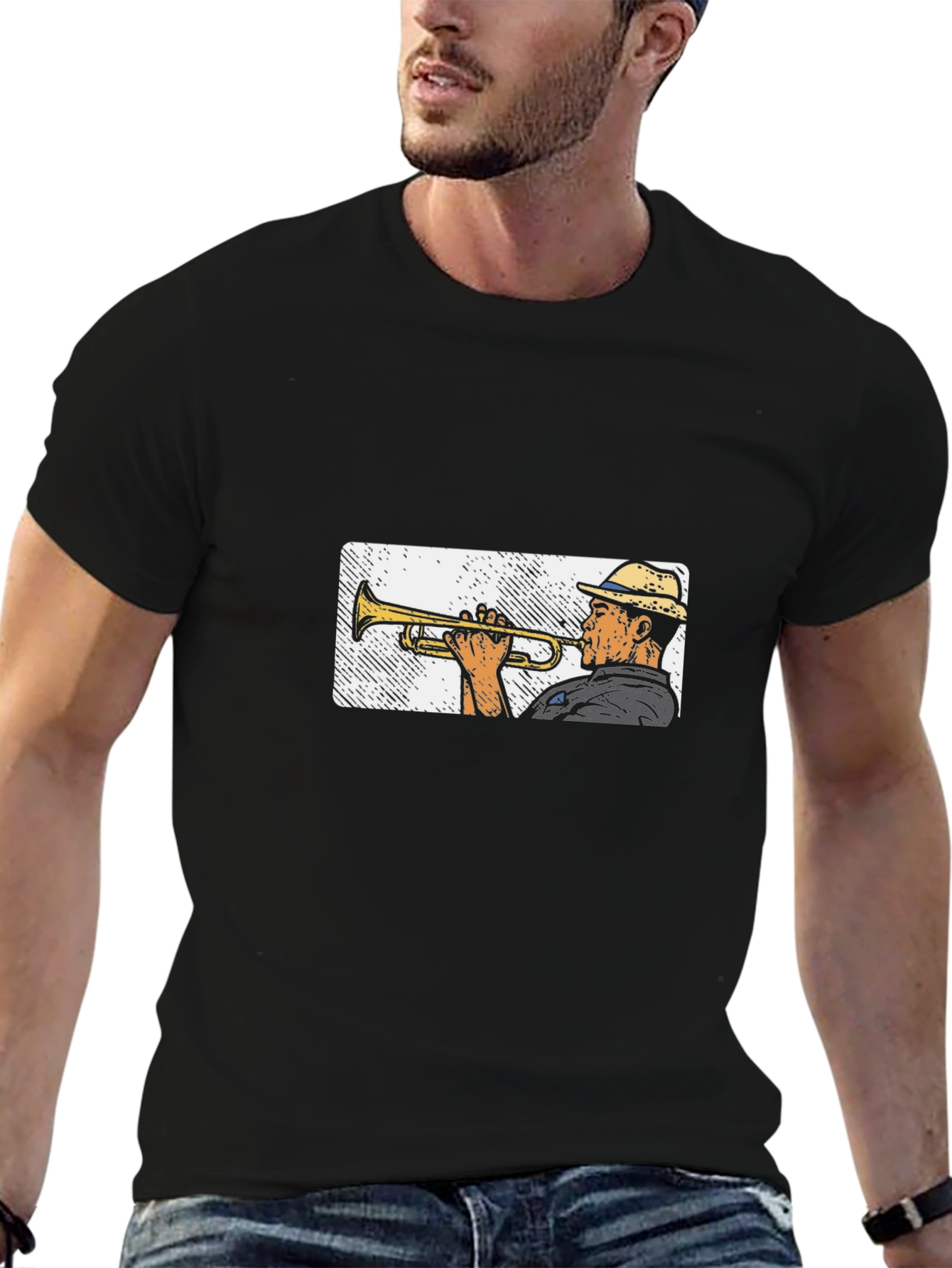 Black Cool Jazz Trumpet Graphic Black T-Shirt view 6