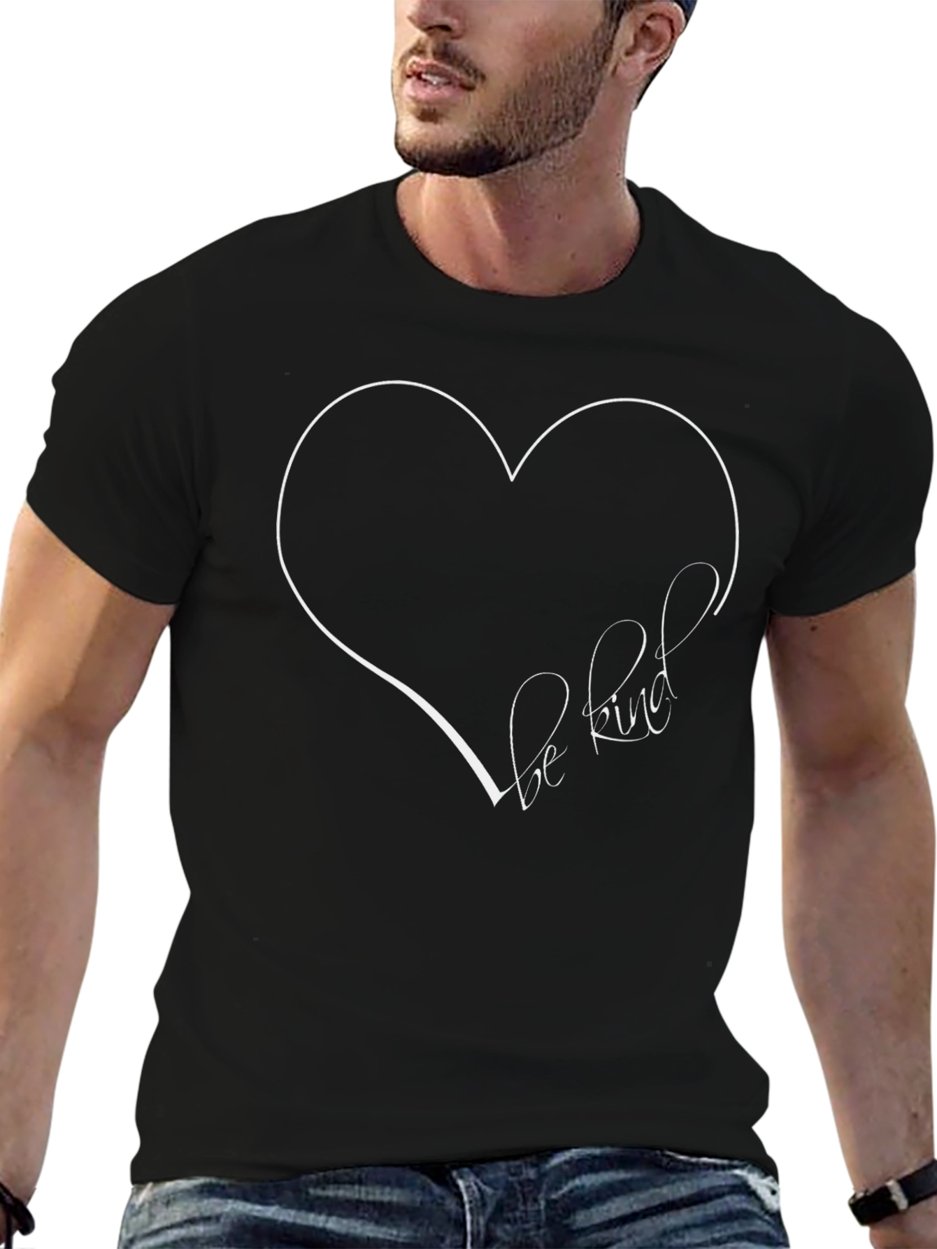 Black Be Kind Heart Graphic Tee - Soft Black T-Shirt view 6