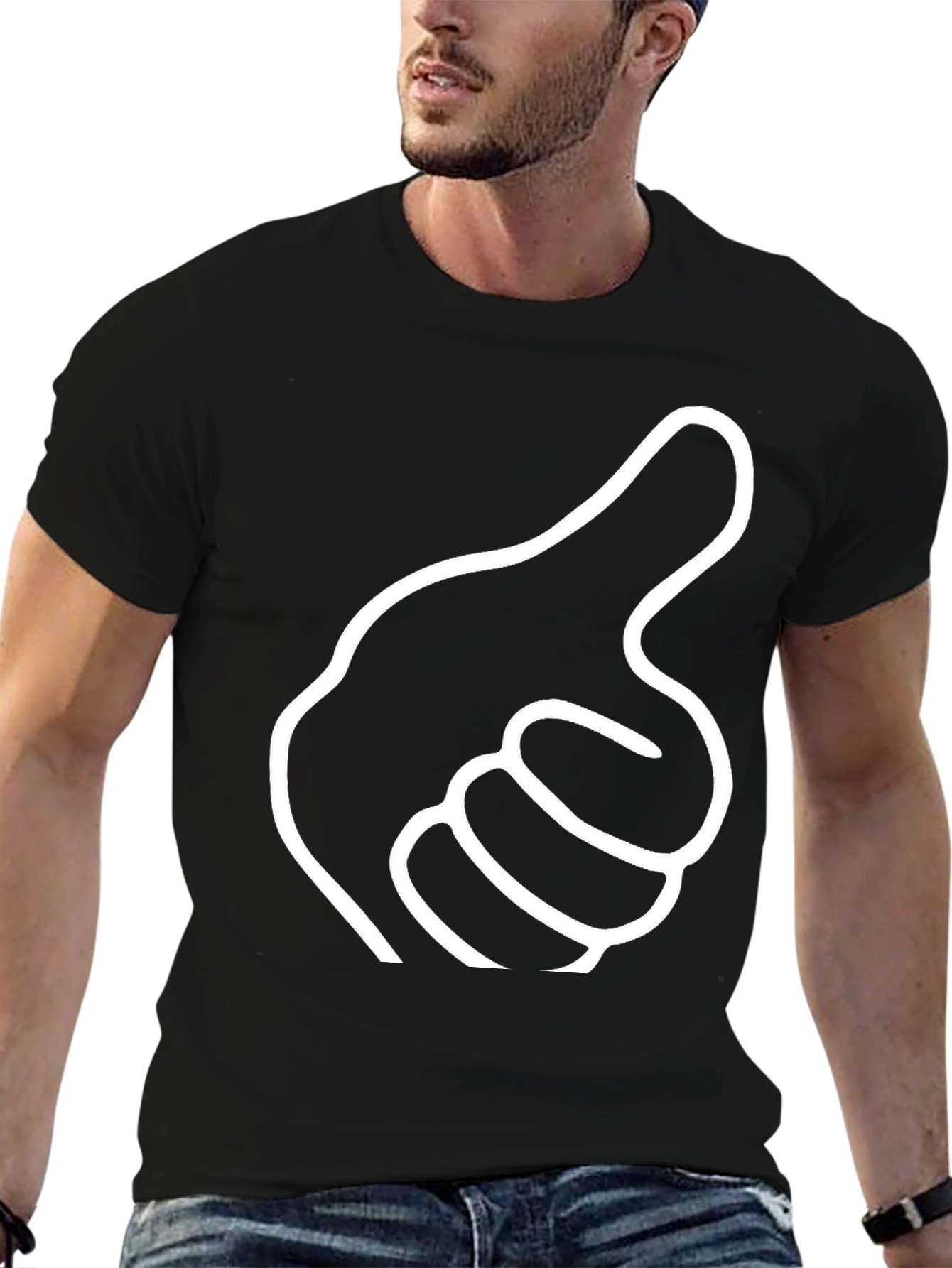 Black Pointing Hand Black T-Shirt - Novelty Graphic Tee view 6