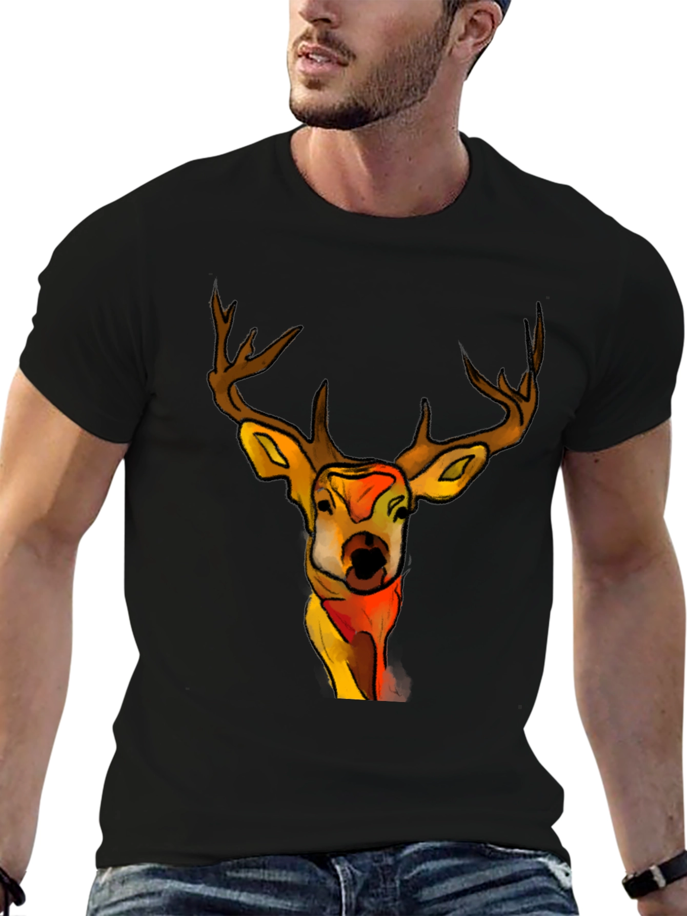 Black Deer Graphic Black T-Shirt - Unique Animal Tee view 6