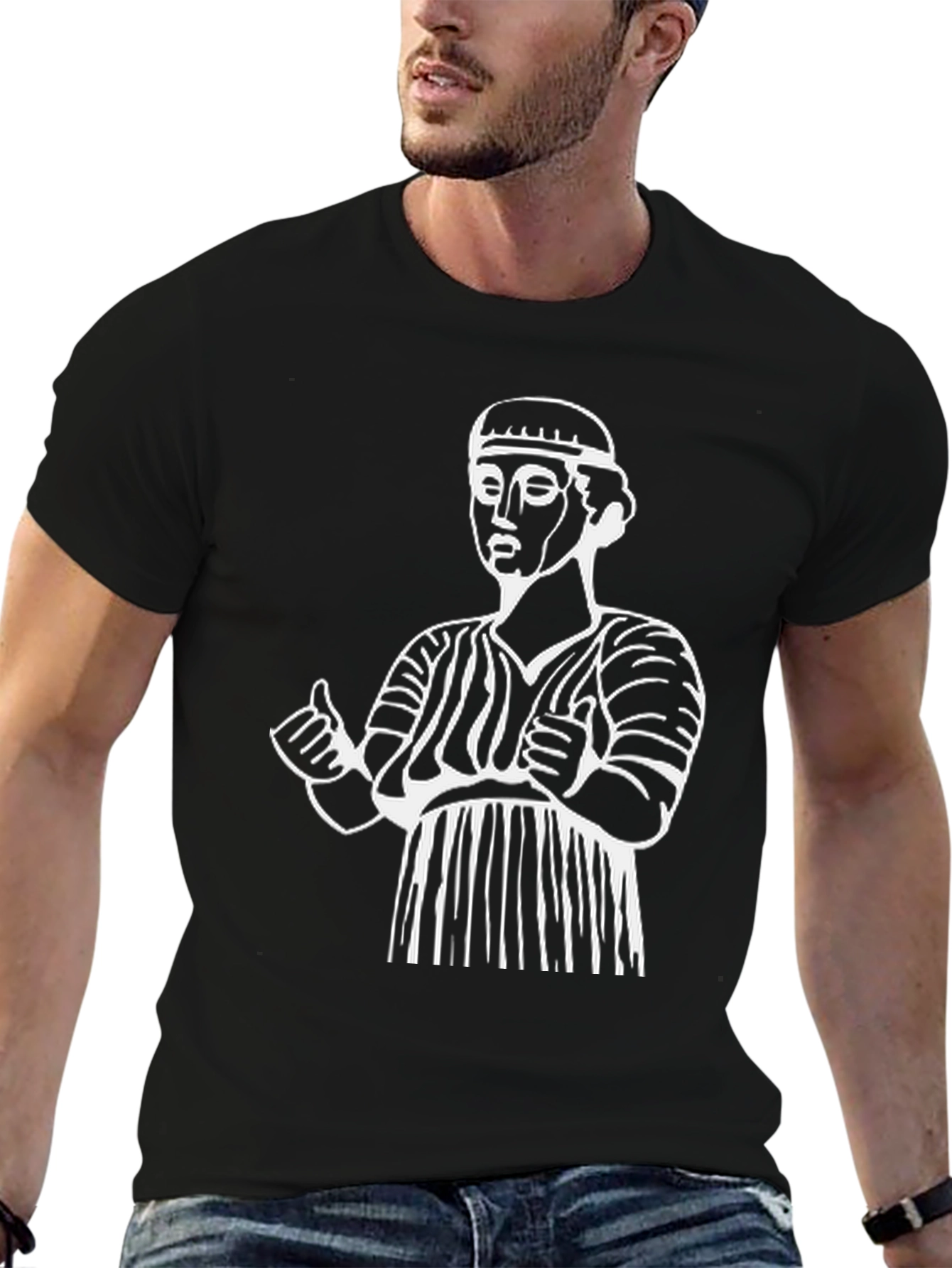 Black Ancient Statue Graphic Tee - Black Cotton Comfort view 6