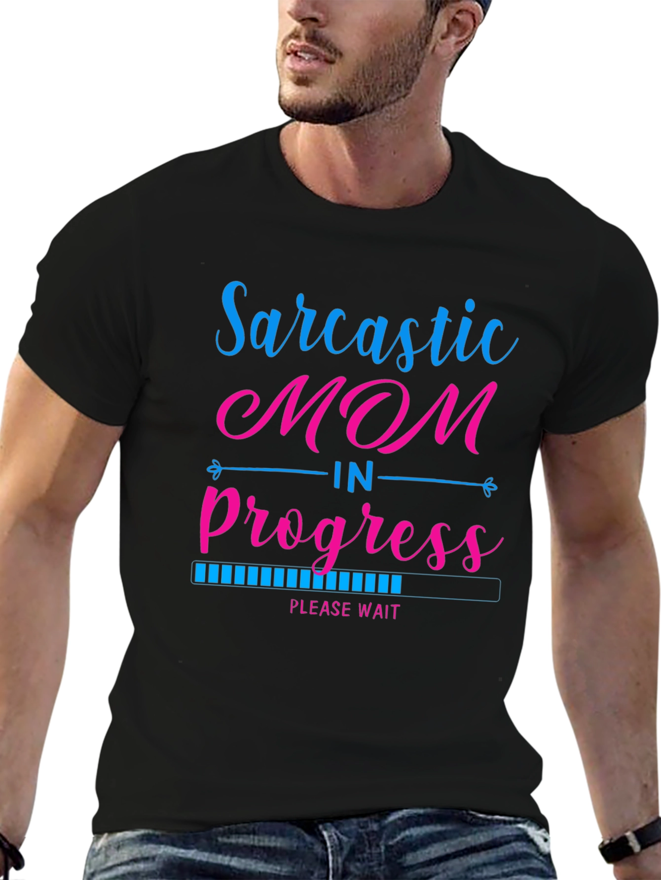 Black Sarcastic Mom in Progress Black T-Shirt view 6