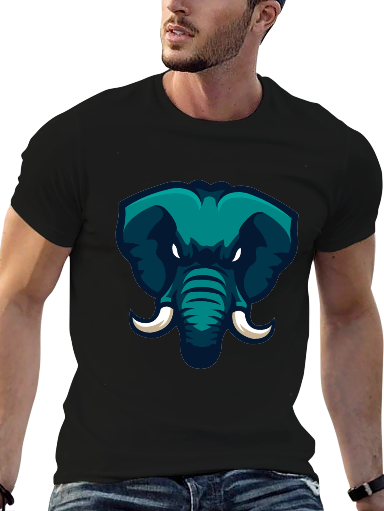 Black Elephant Graphic Print Black T-Shirt view 6