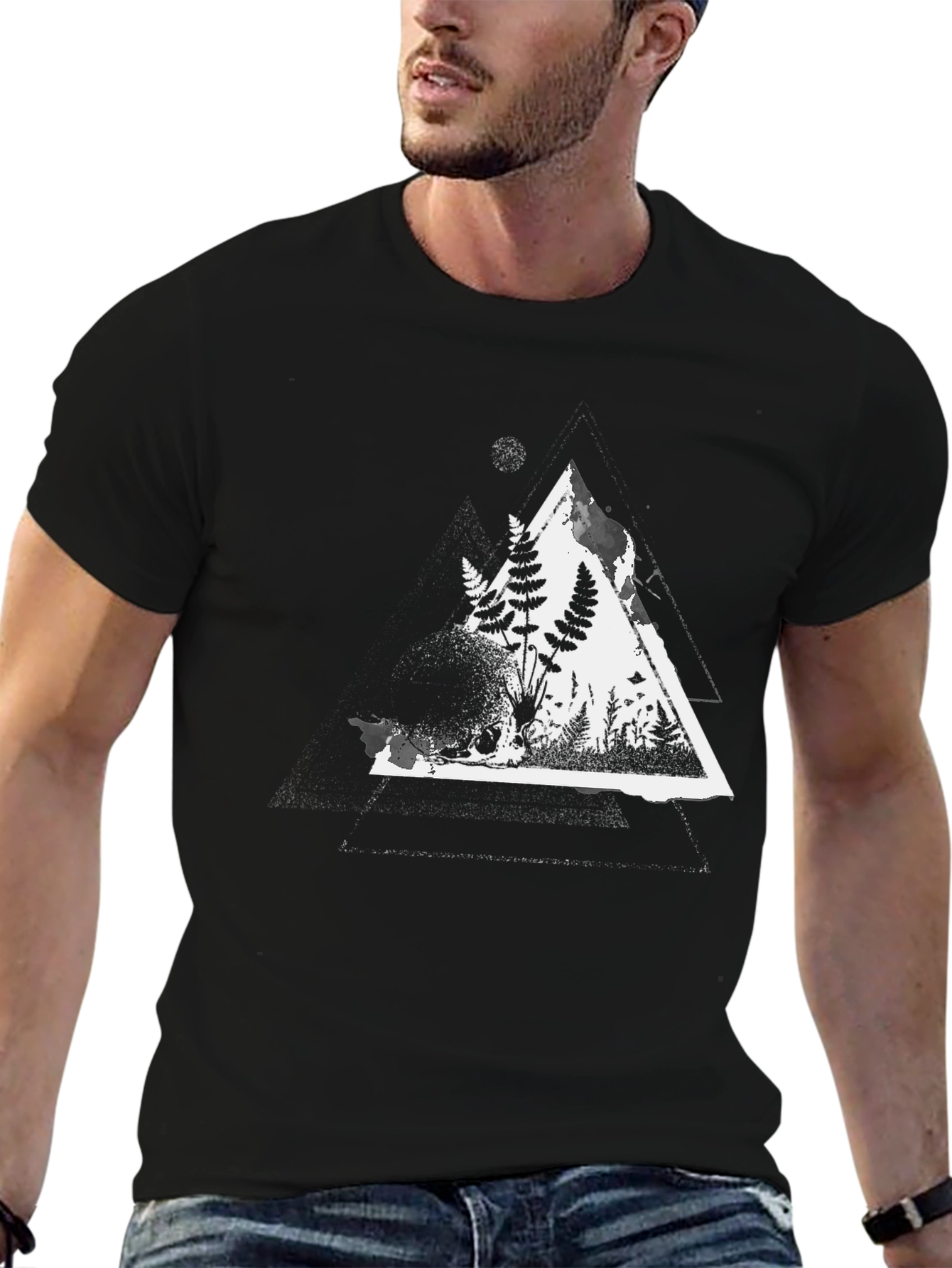 Black Nature Triangle Graphic Tee - Men's Black Cotton T-Shirt view 6