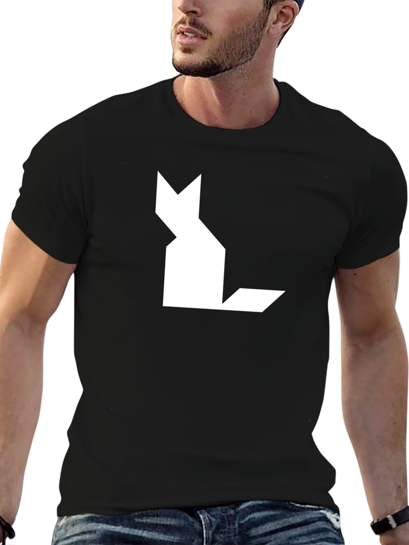 Black Geometric Cat Graphic Tee - Modern Black T-Shirt view 6