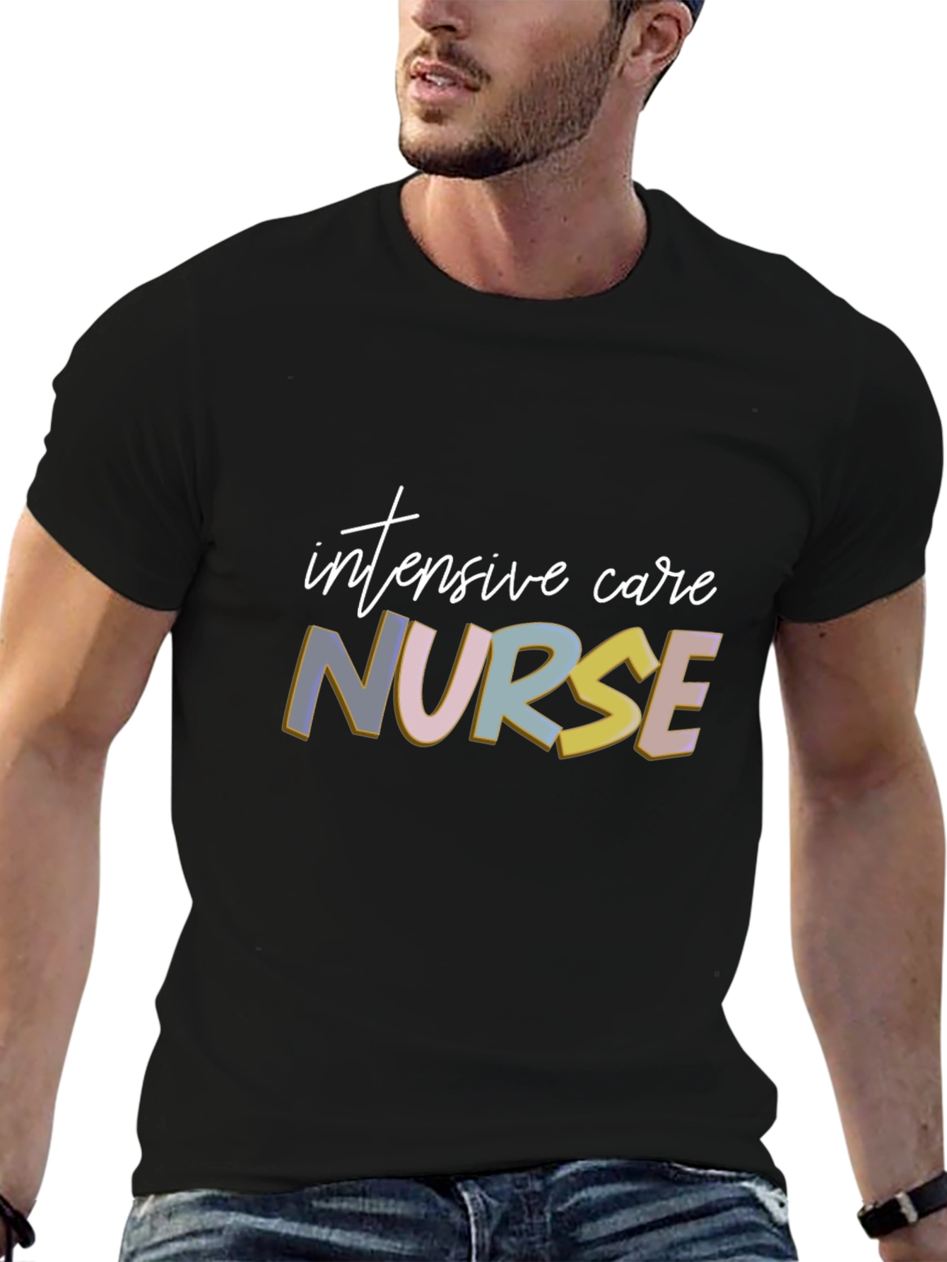 Black Intensive Care Nurse Graphic T-Shirt view 6