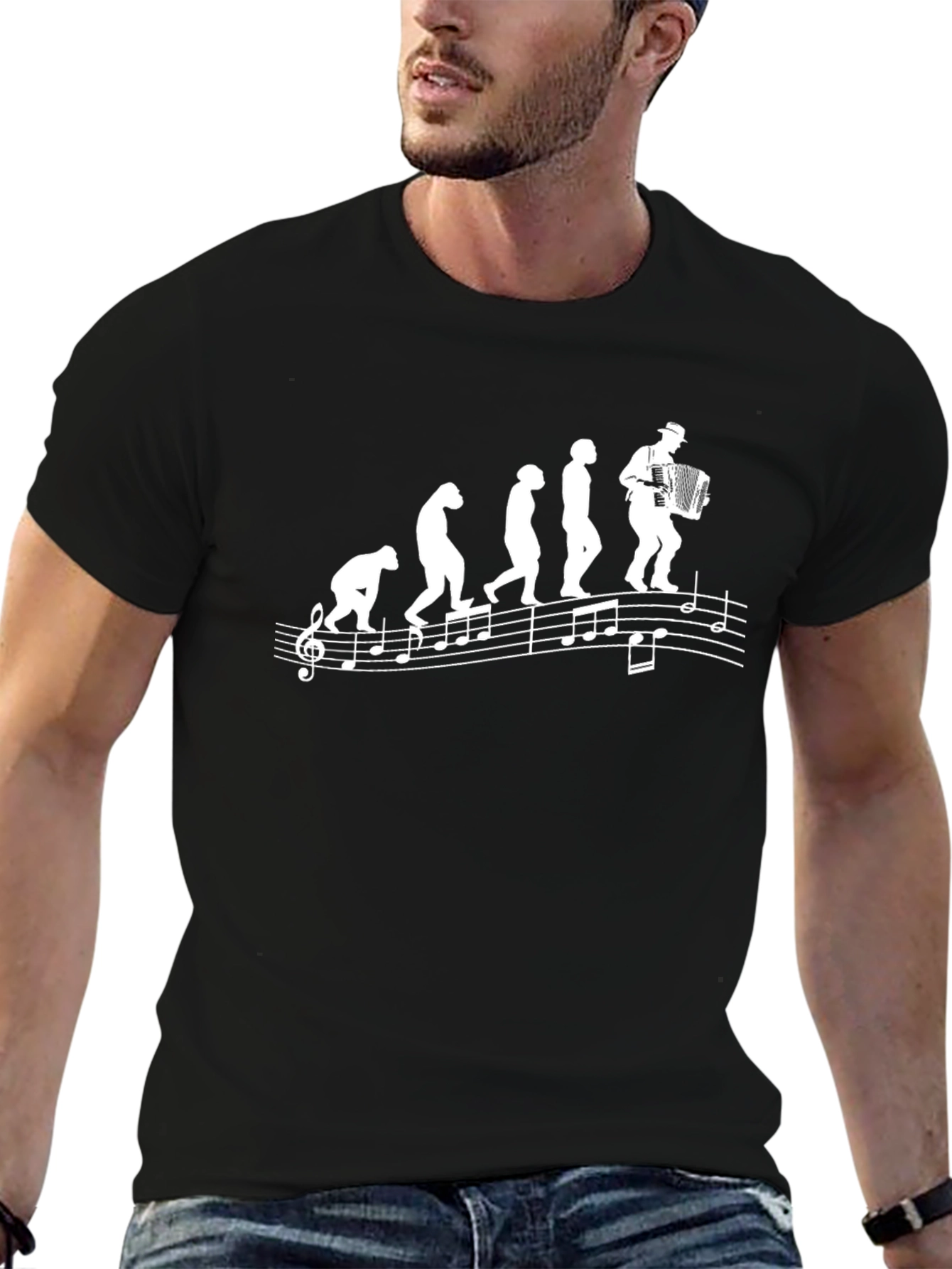 Black Accordion Evolution T-Shirt - Musical Humor view 6