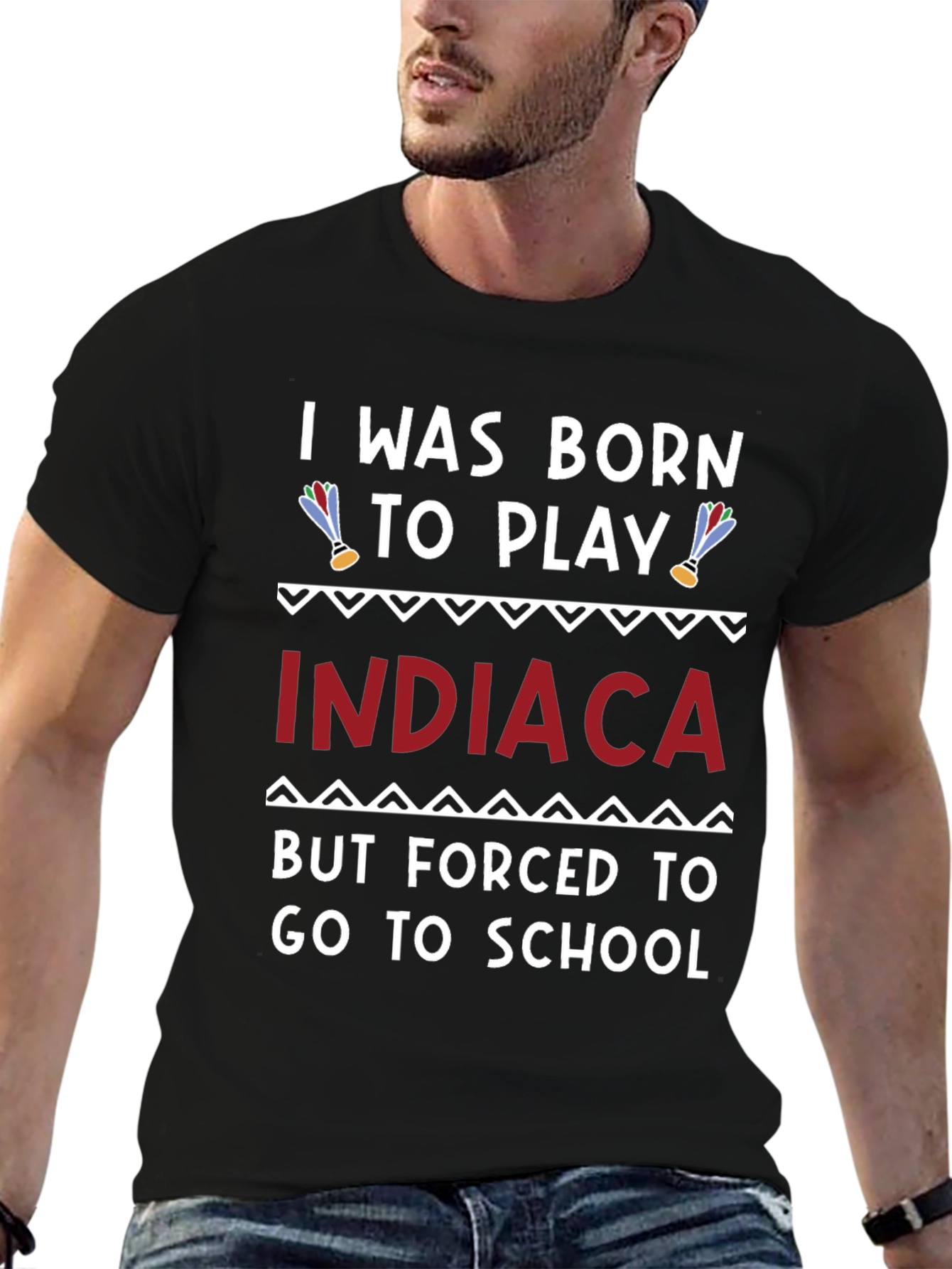 Black Born to Play Indiaca T-Shirt view 6