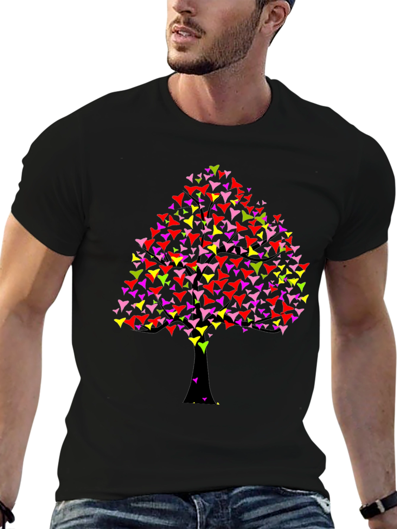 Black Colorful Tree Graphic Black T-Shirt view 6