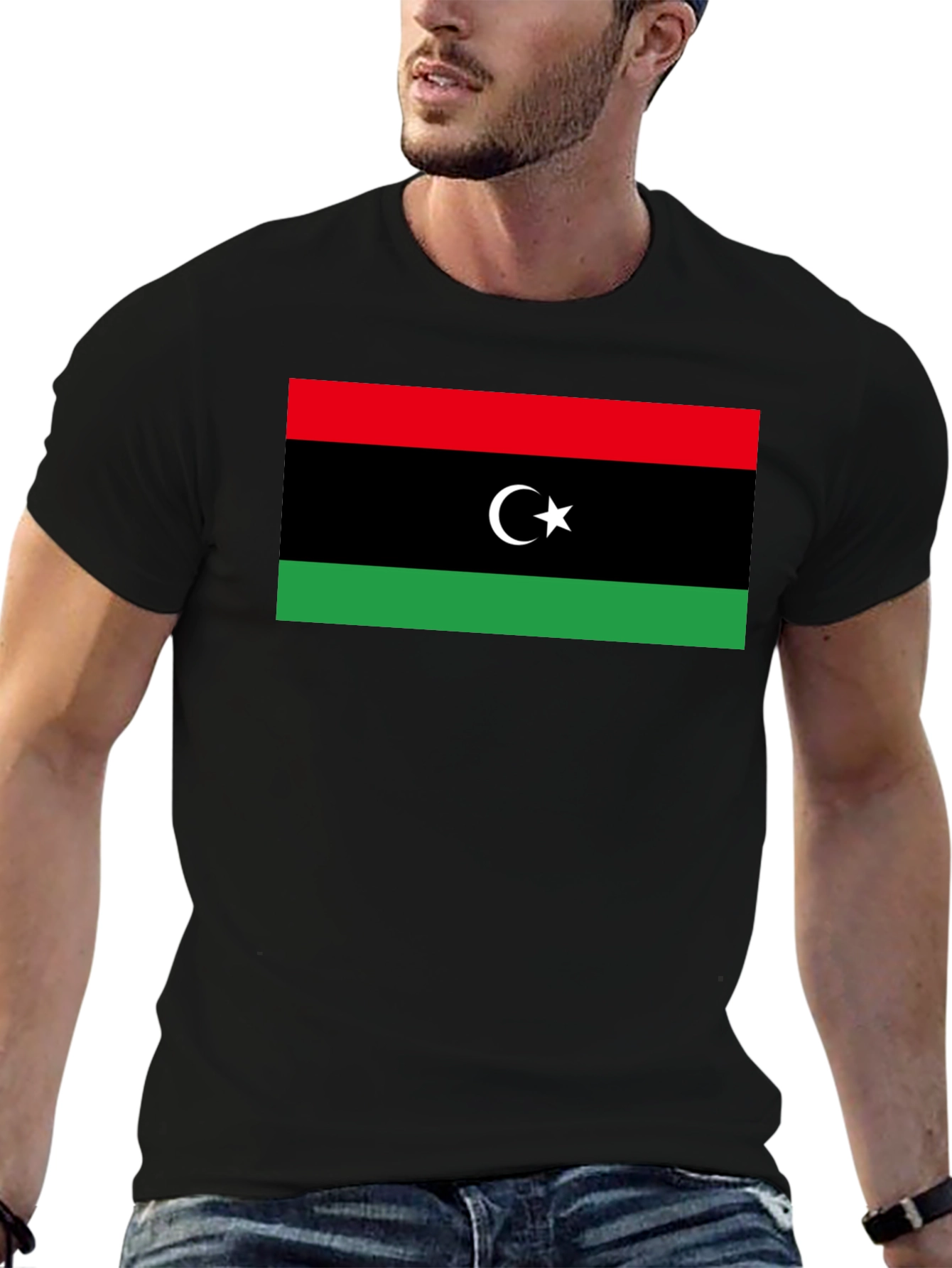 Black Libya Flag T-Shirt - Black Cotton Tee view 6