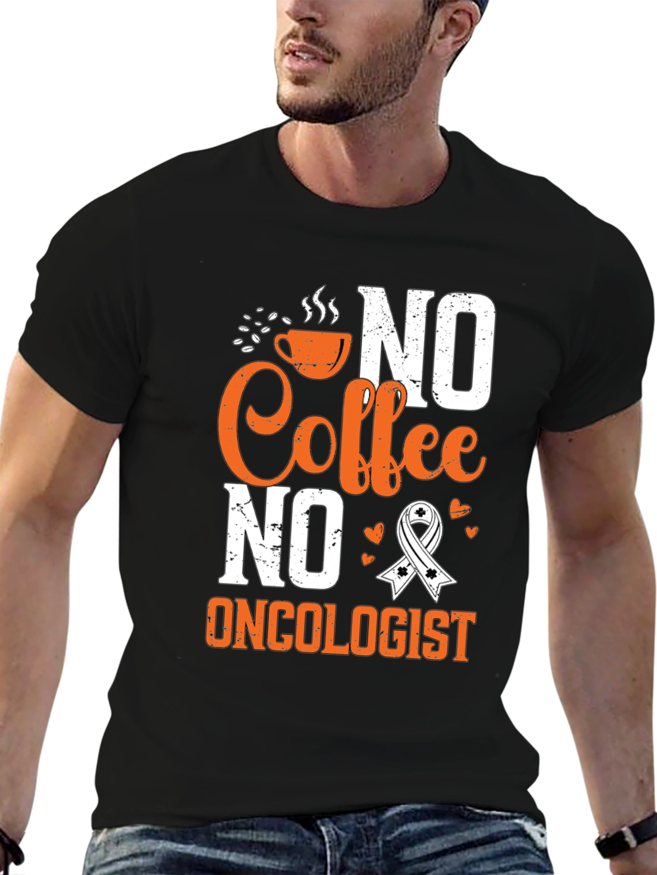 Black No Coffee No Oncologist T-Shirt, Cancer Awareness view 6