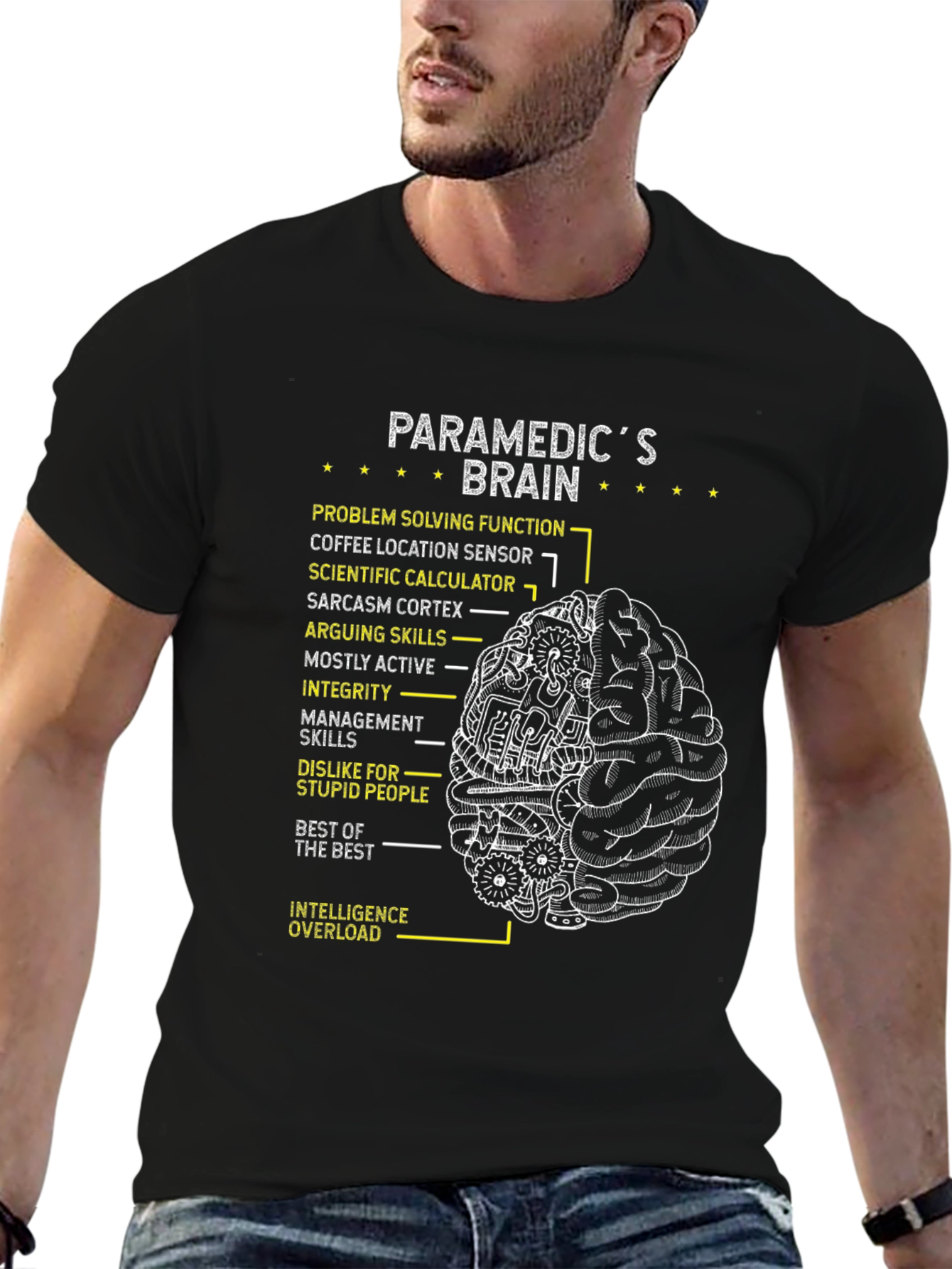 Black Paramedic's Brain T-Shirt - Funny EMT Tee view 6