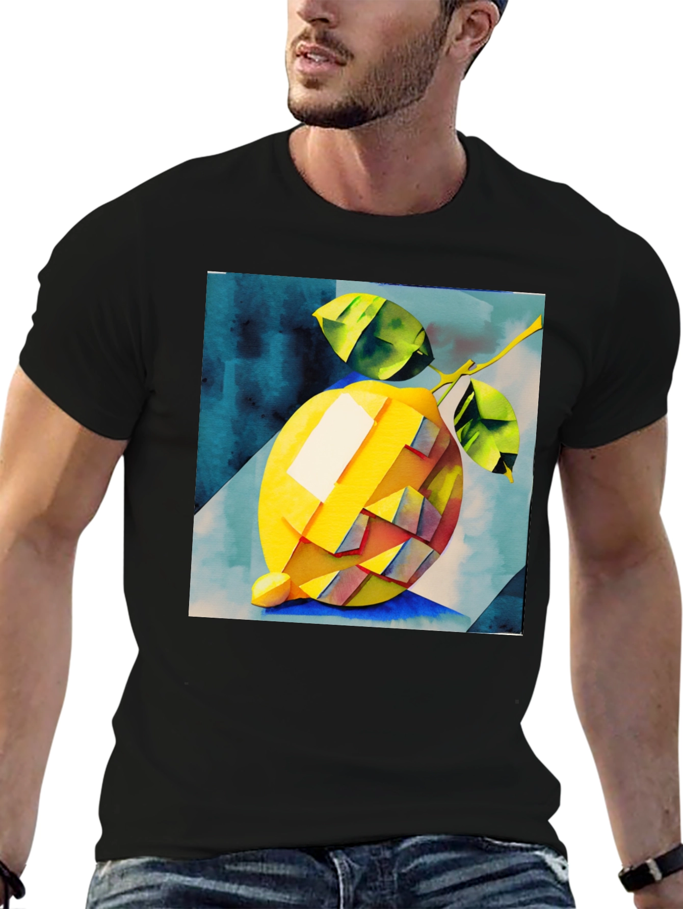 Black Abstract Lemon Graphic Tee - Stylish & Unique Design view 6