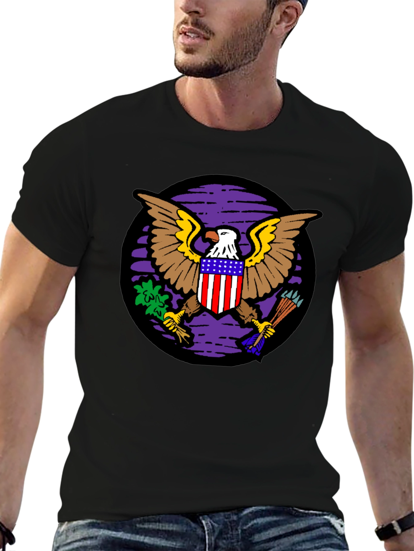 Black American Eagle Graphic Black T-Shirt view 6