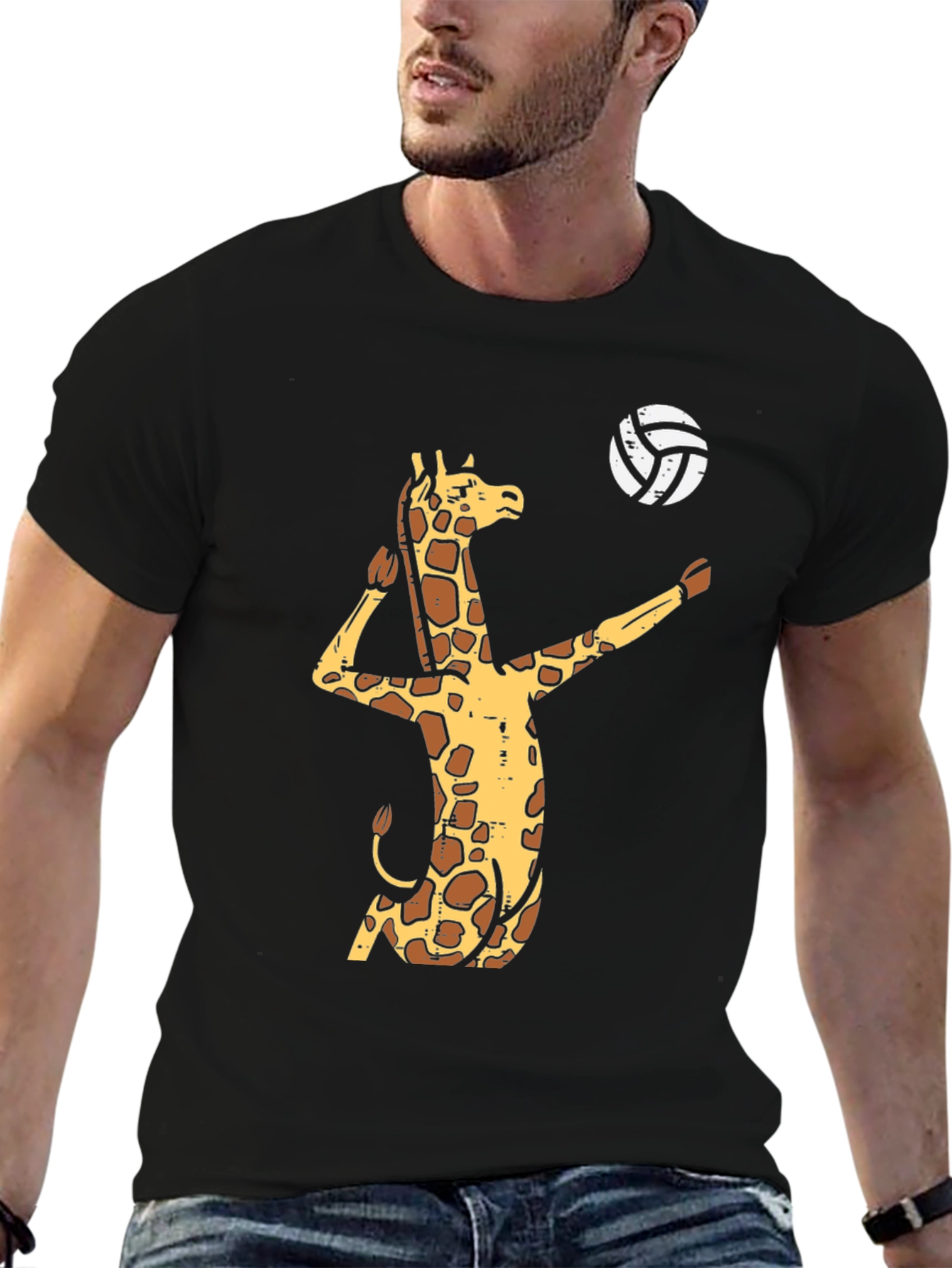 Black Giraffe Volleyball Graphic T-Shirt - Funny Animal Tee view 6
