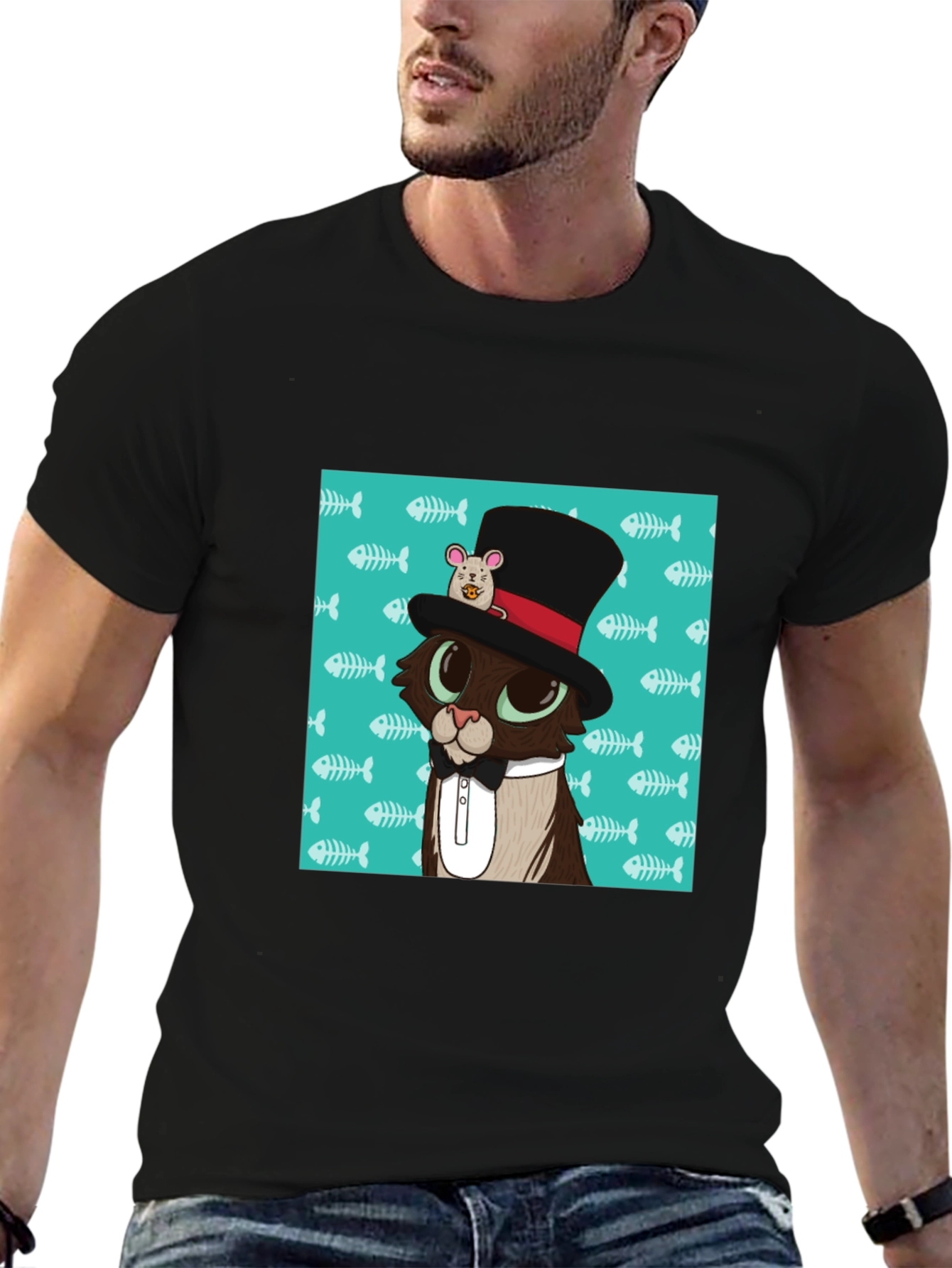 Black Cat in Hat T-Shirt view 6