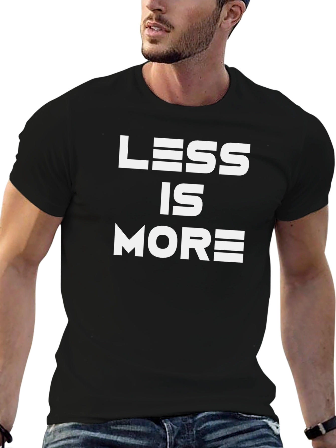 Black Less is More Graphic Tee - Black Cotton T-Shirt view 6