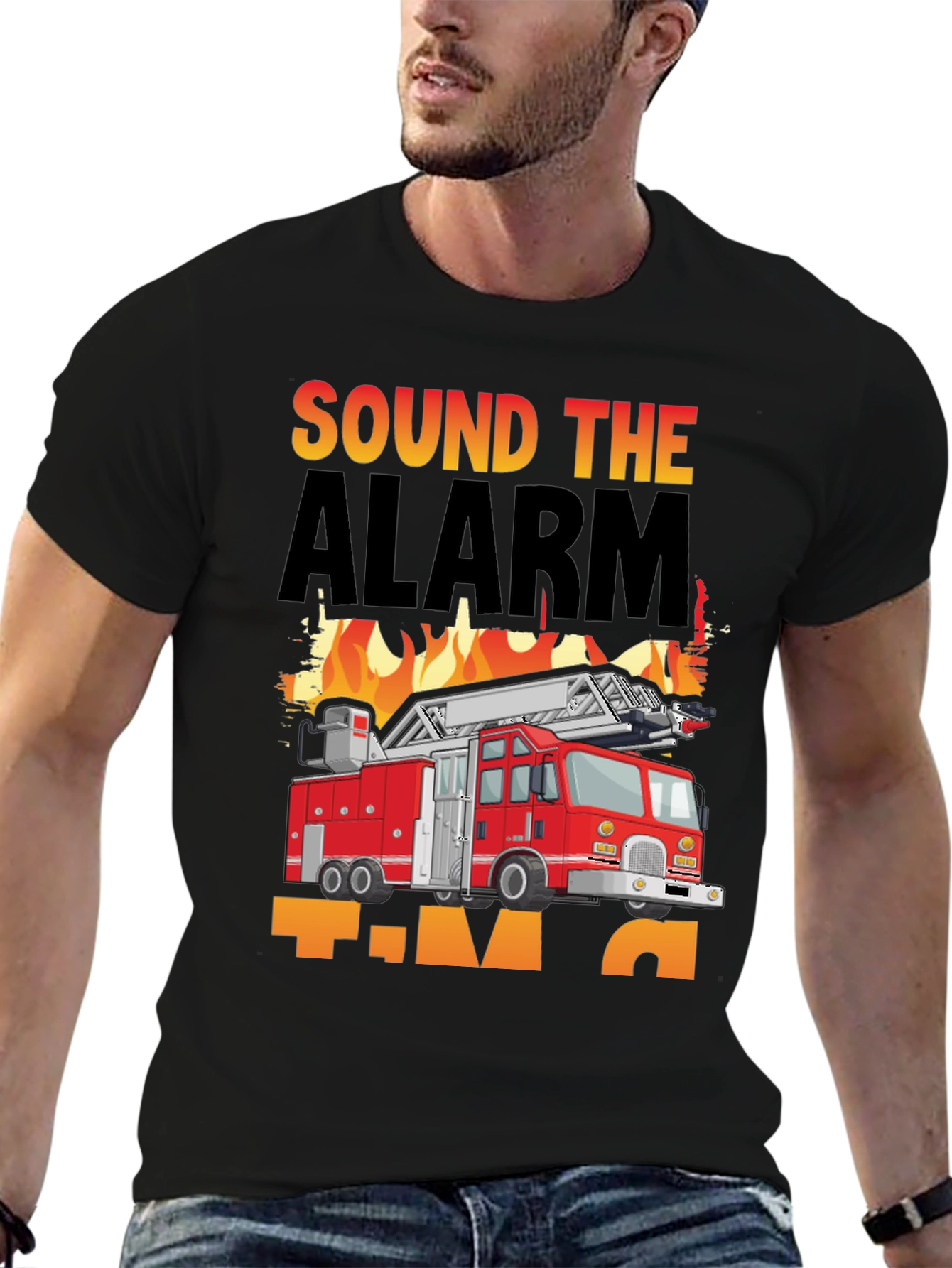 Black Sound the Alarm Fire Truck T-Shirt view 6