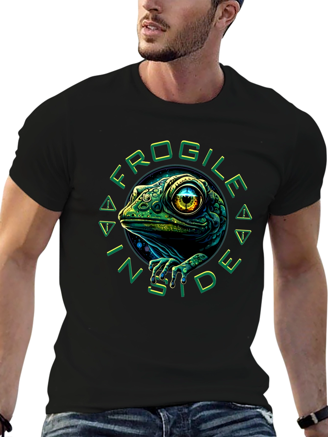 Black FROGile Inside T-Shirt - Unique Graphic Tee view 6