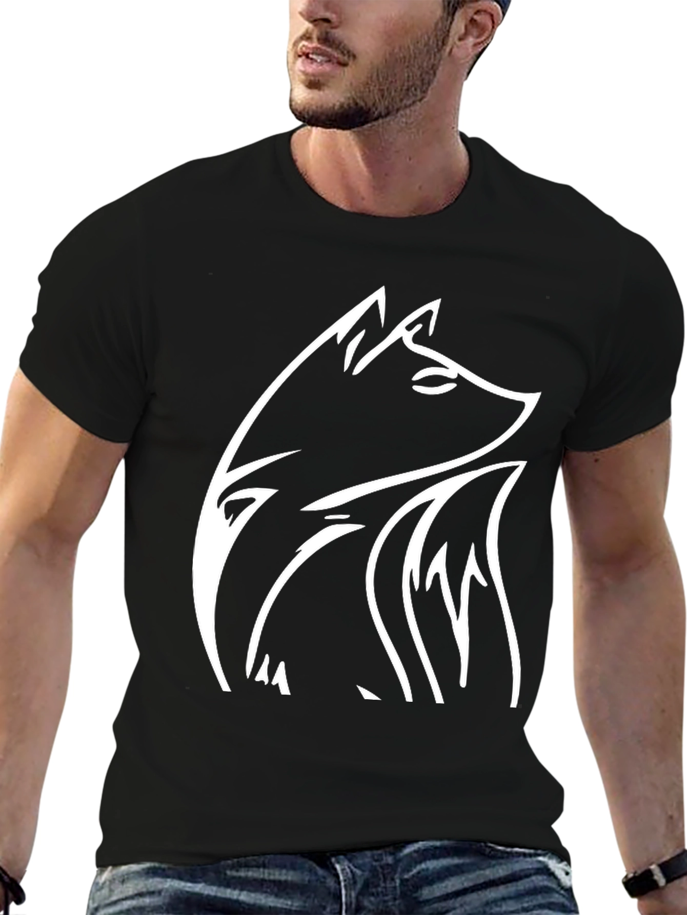 Black Fox Graphic Tee - Black Cotton Blend Shirt view 6