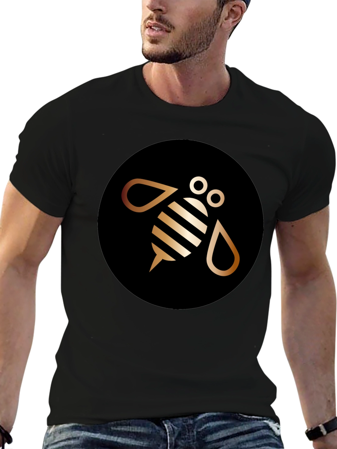 Black Modern Bee Graphic Tee - Black Cotton Blend view 6
