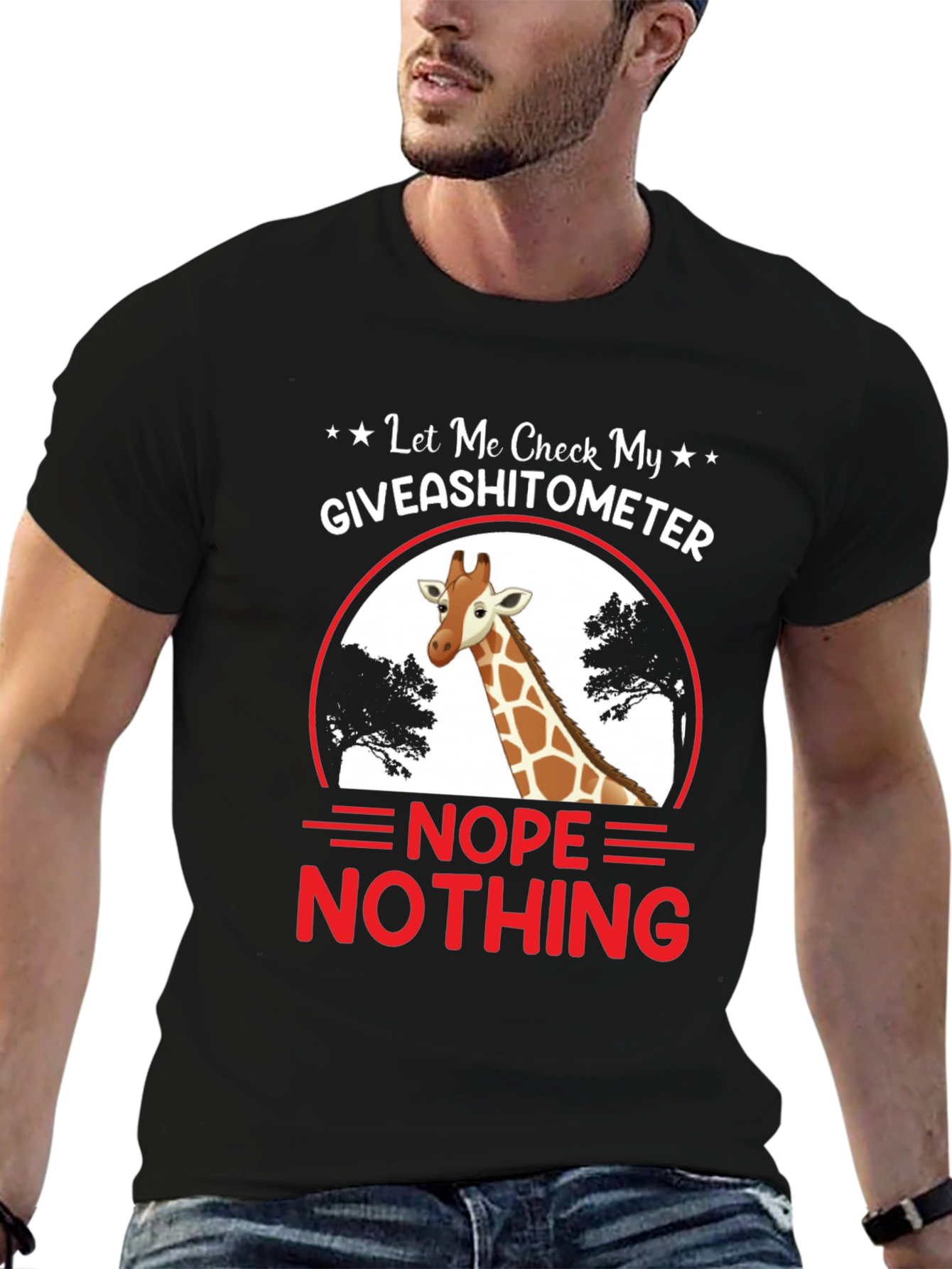 Black Funny Giraffe Graphic Tee - "Giveashitometer" view 6
