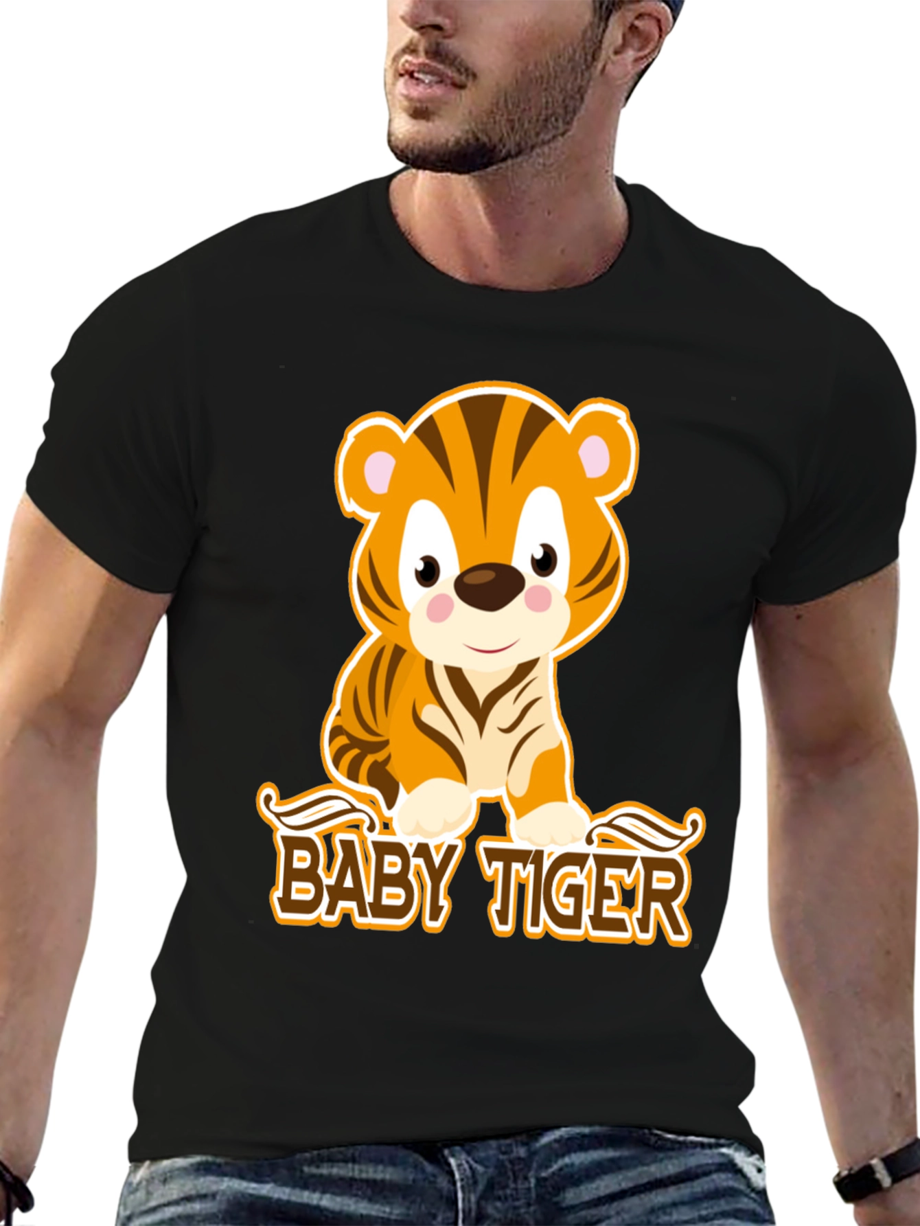 Black Cute Baby Tiger Graphic Tee - Black view 6