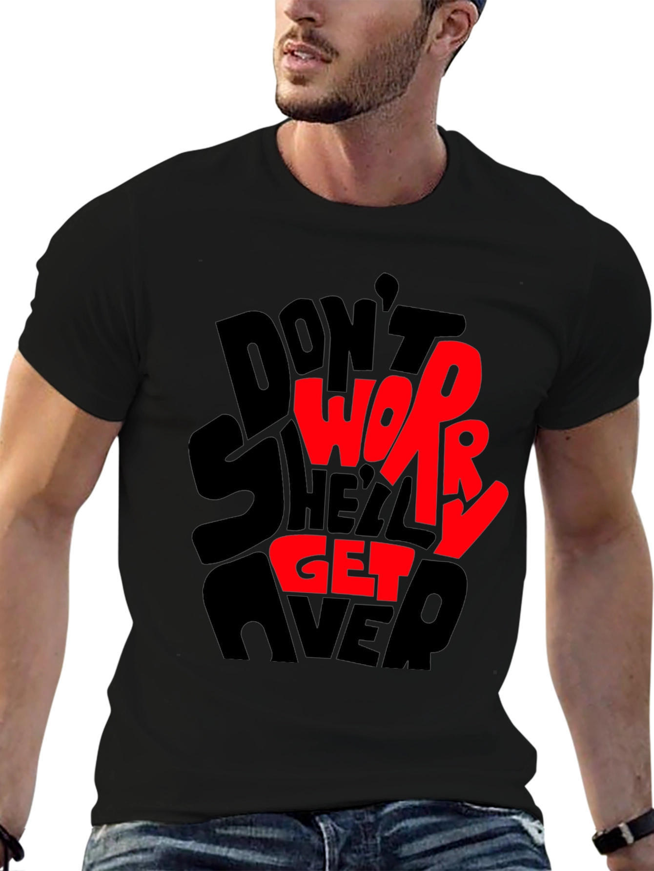 Black Don't Worry T-Shirt - Graphic Print Tee view 6
