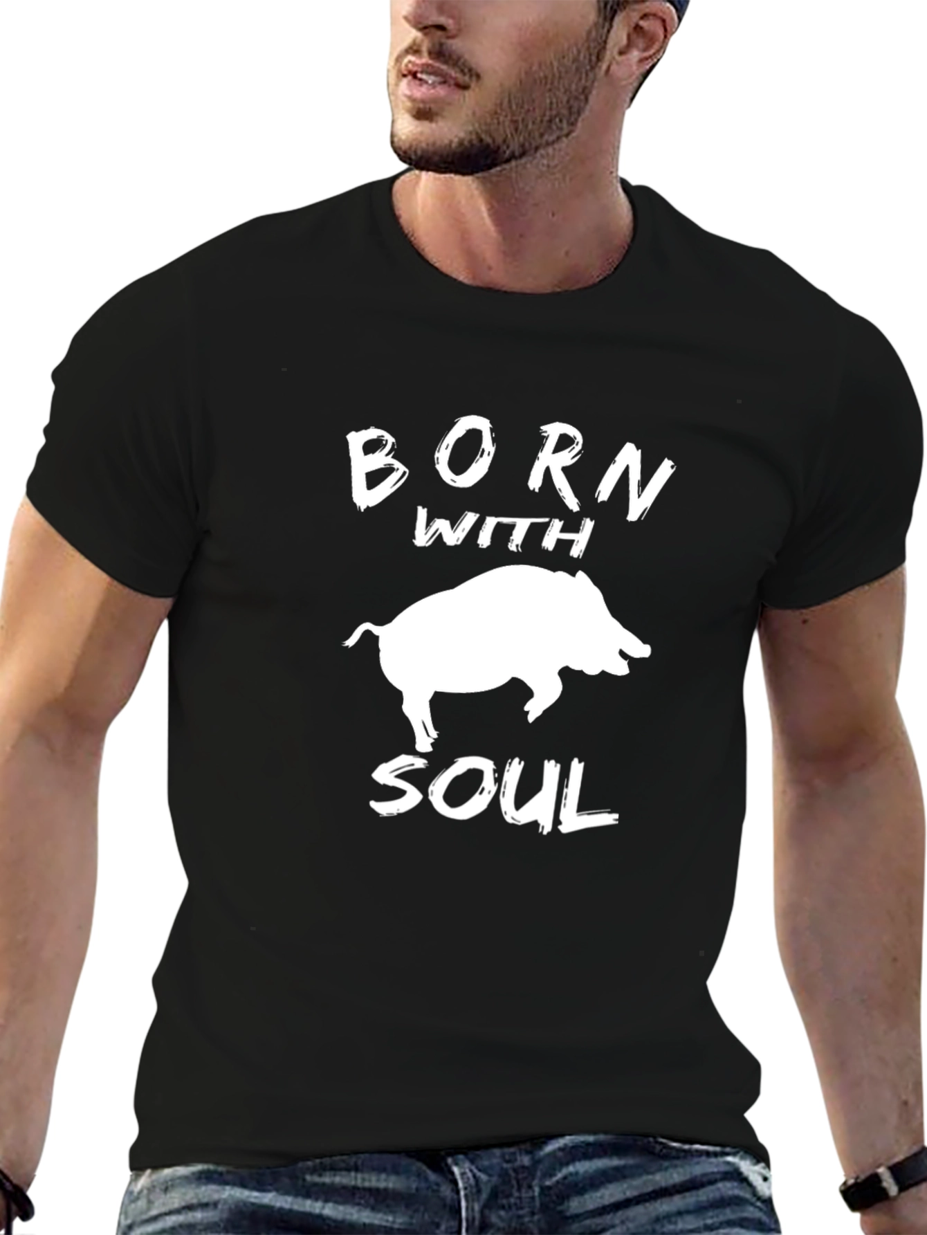 Black Born With Soul Hog T-Shirt view 6