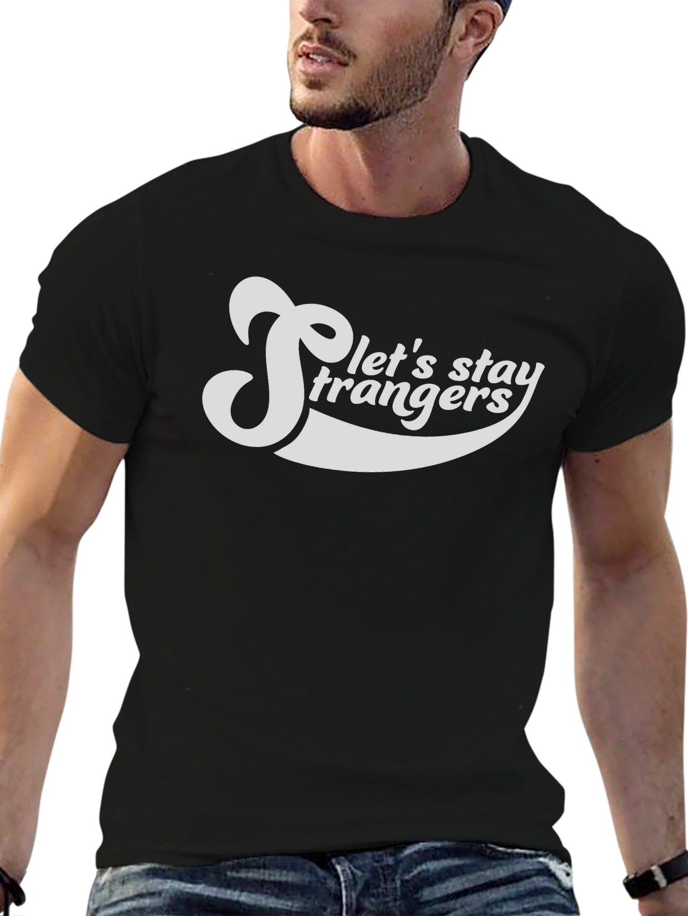 Black Let's Stay Strangers Graphic Tee view 6