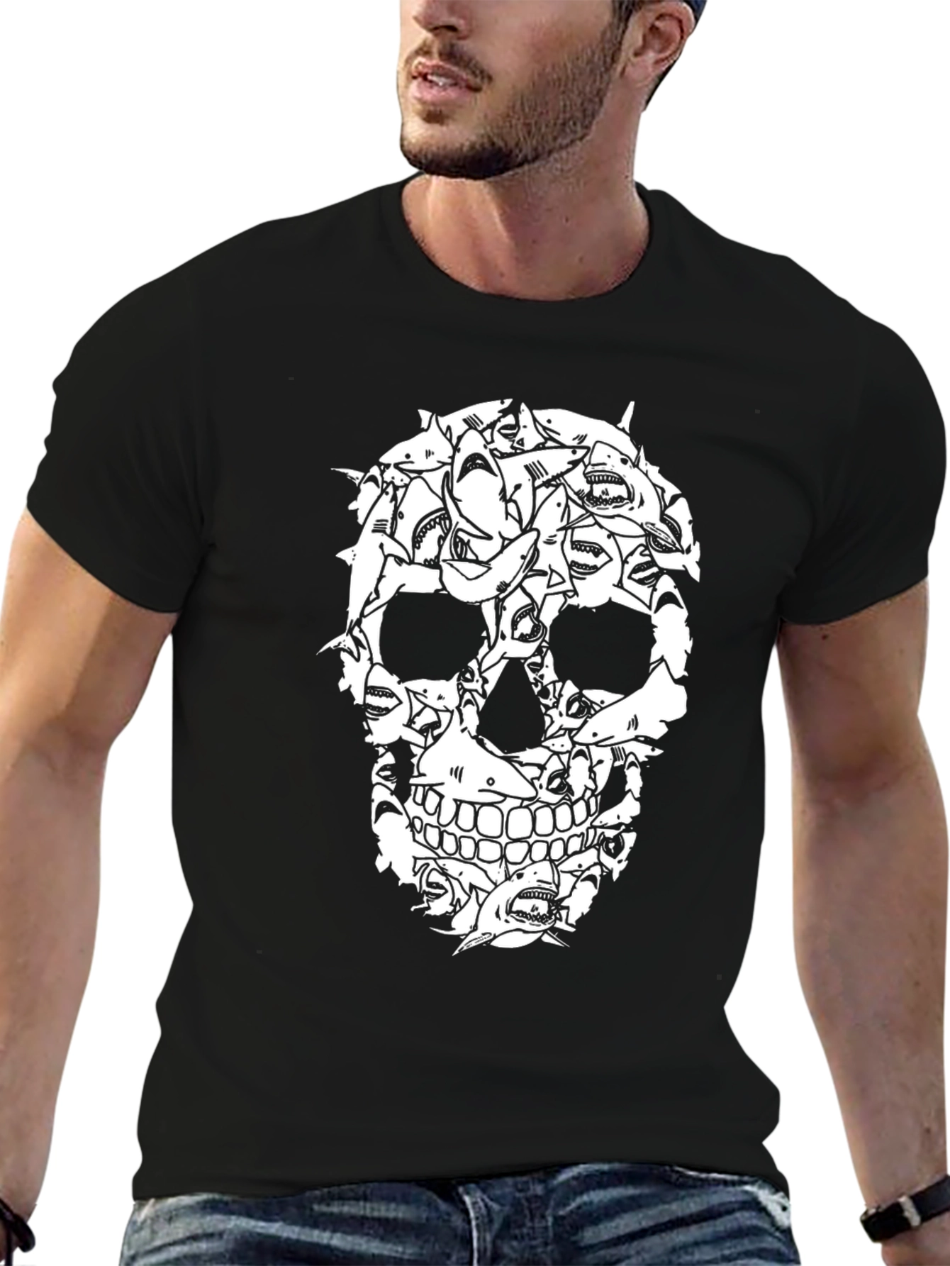 Black Shark Skull Graphic Tee - Unique Design view 6