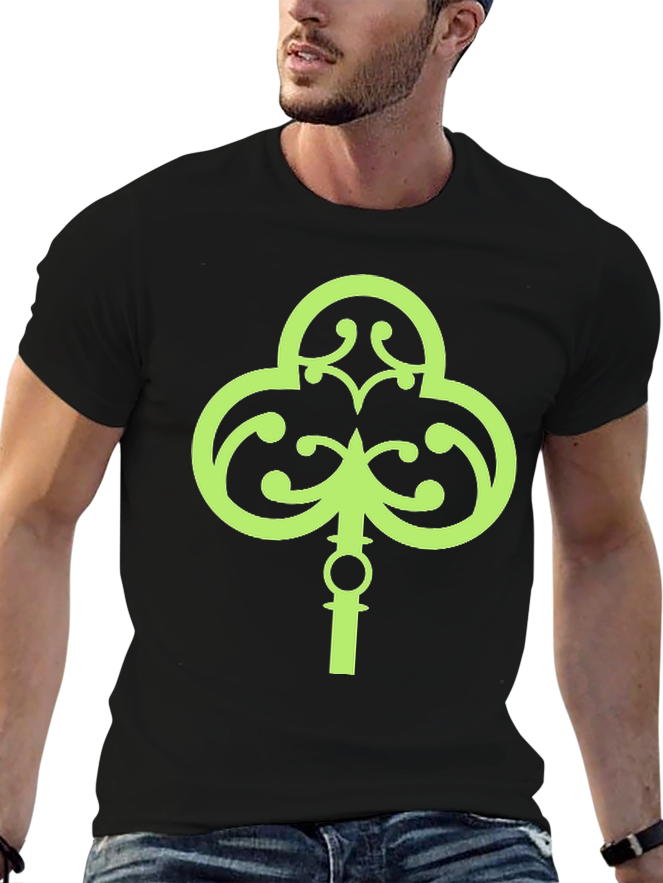 Black Lucky Green Shamrock Key T-Shirt view 6