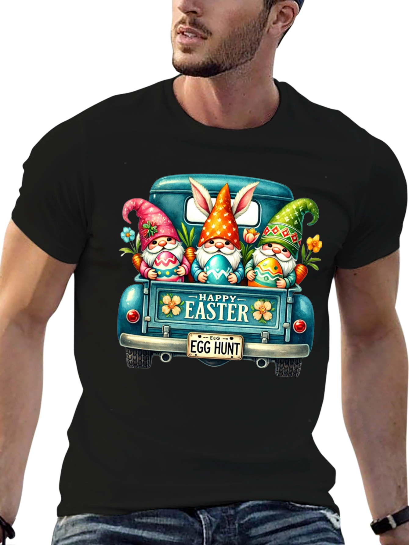 Camiseta Negra con Diseño de Pascua