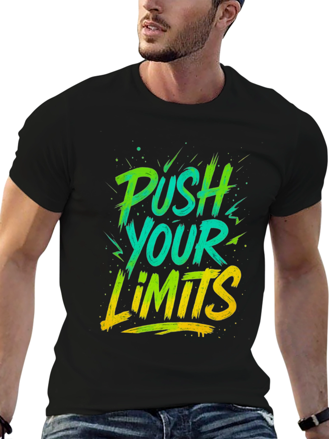 Black Push Your Limits Graphic Tee - Men's Black T-Shirt view 6