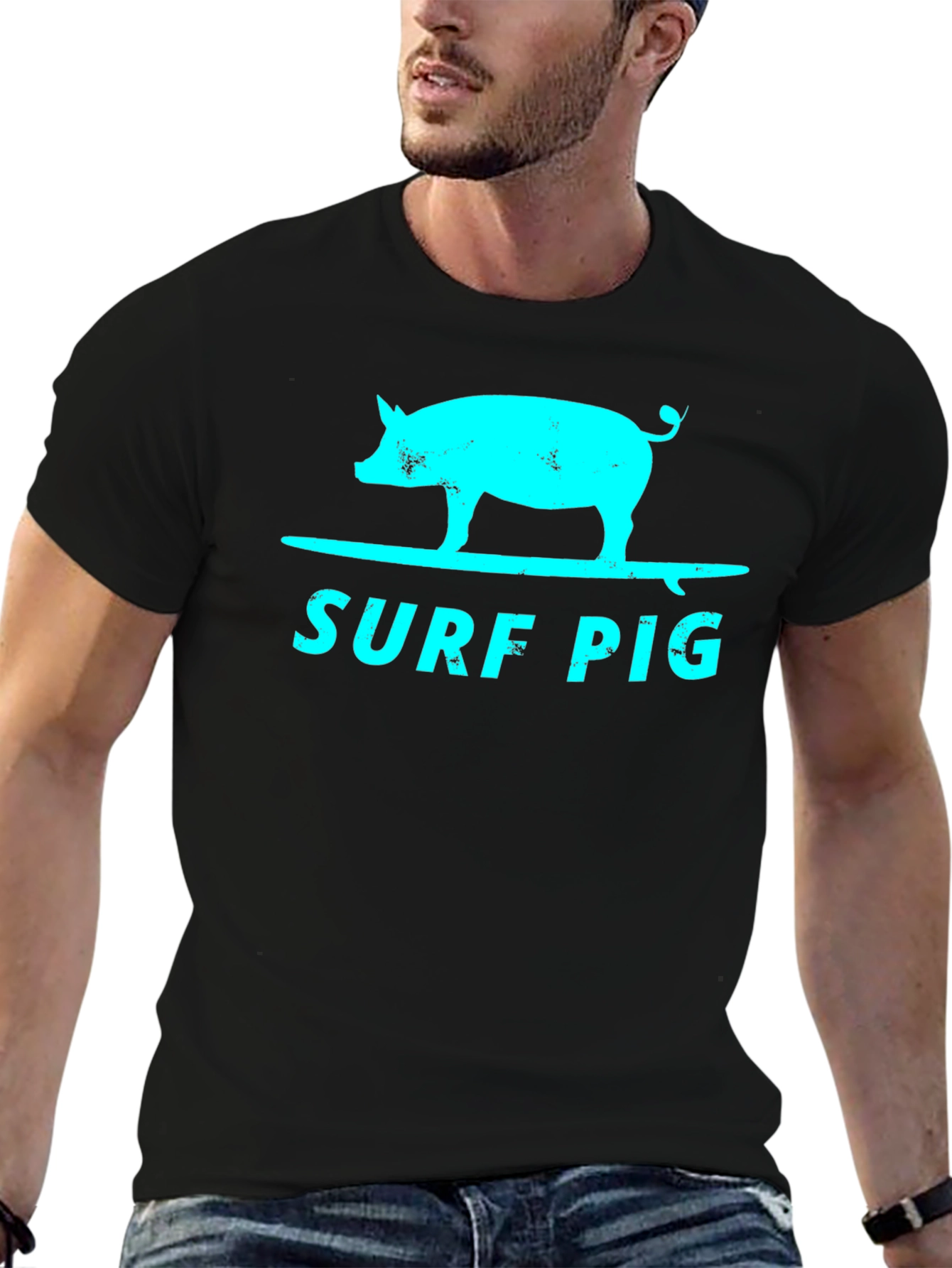 Black Surf Pig Graphic T-Shirt - Cool & Unique Design view 6