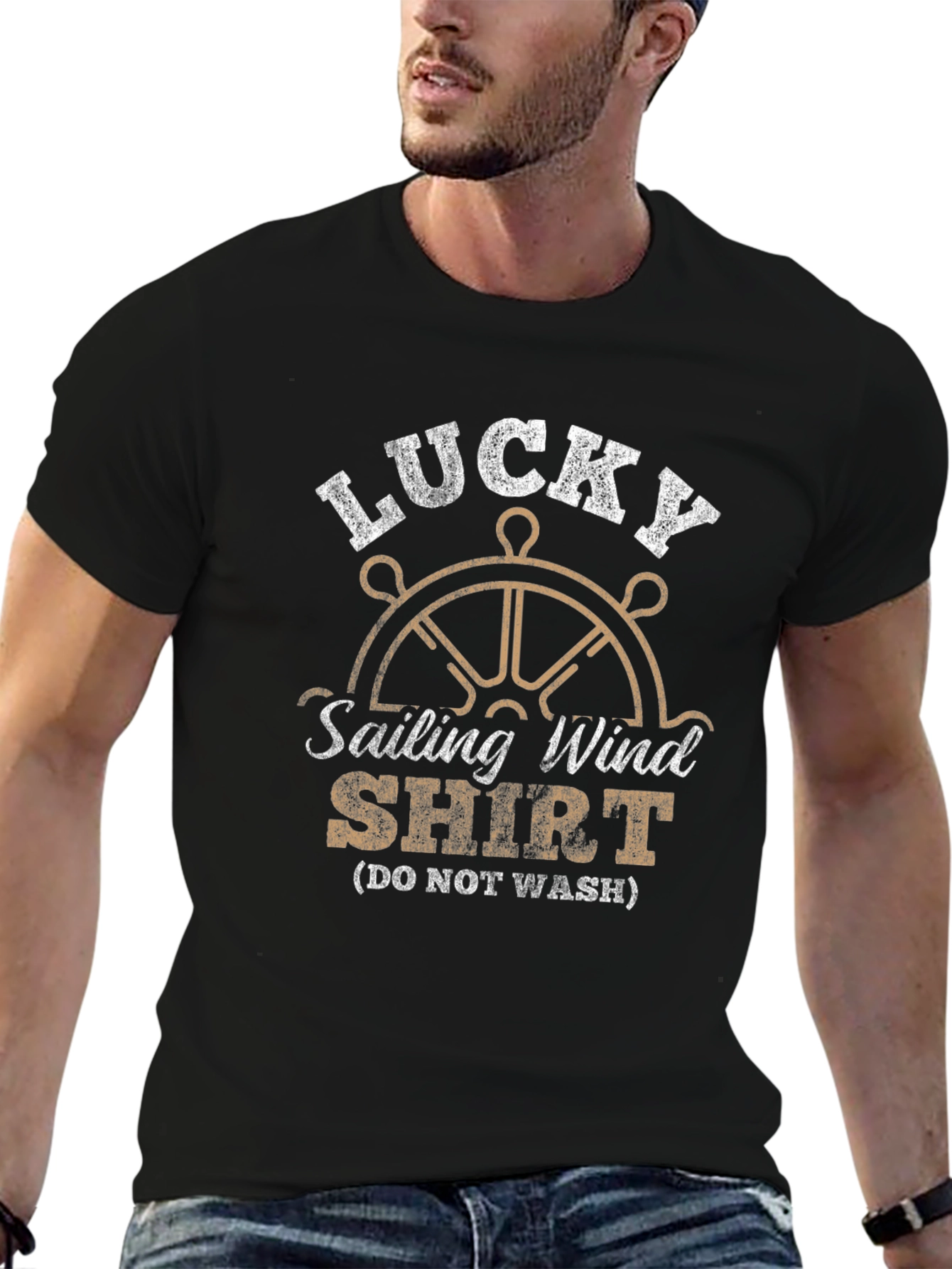Black Lucky Sailing Wind Shirt - Novelty Graphic Tee view 6