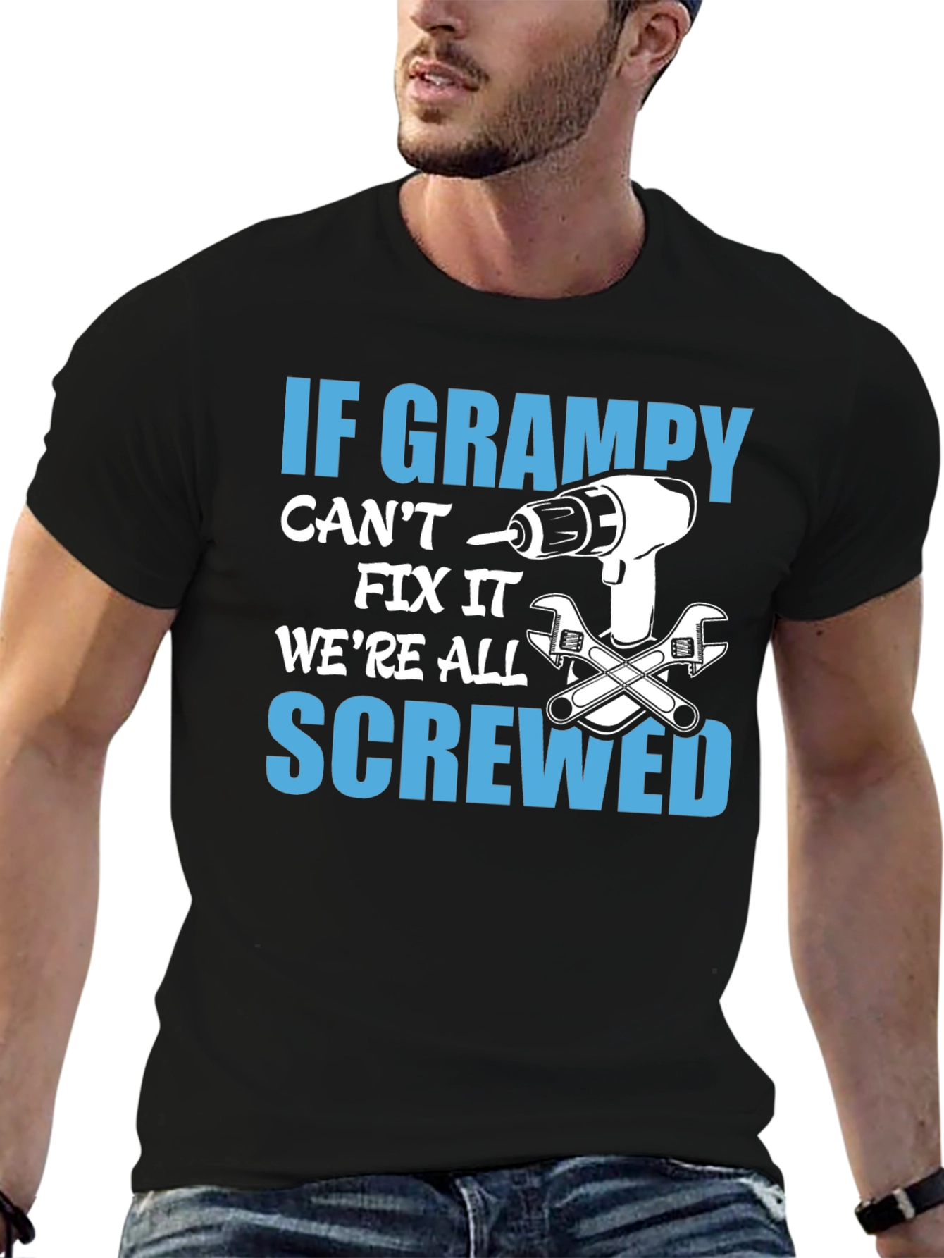 Black If Grampy Can't Fix It T-Shirt view 6