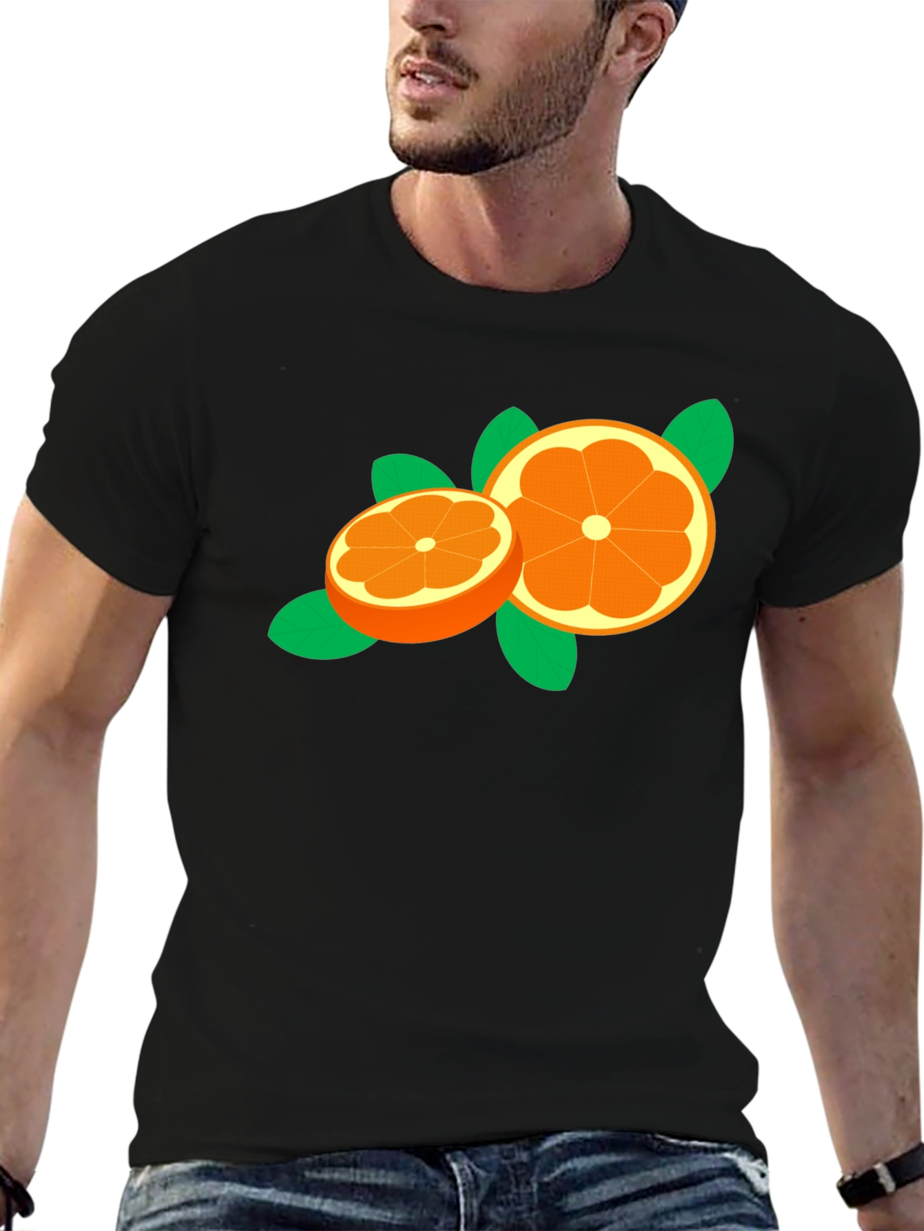 Black Orange Slice Graphic Tee - Trendy Fruit Design view 6