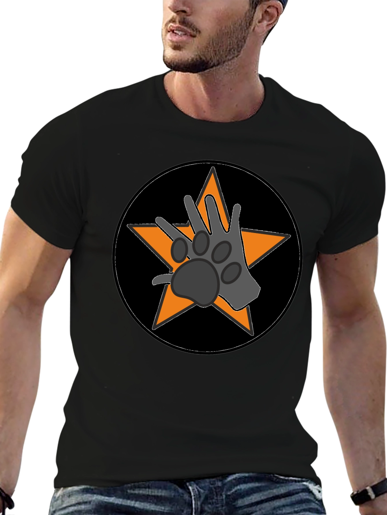 Black Paw Star Graphic Tee - Black Cotton Blend view 6